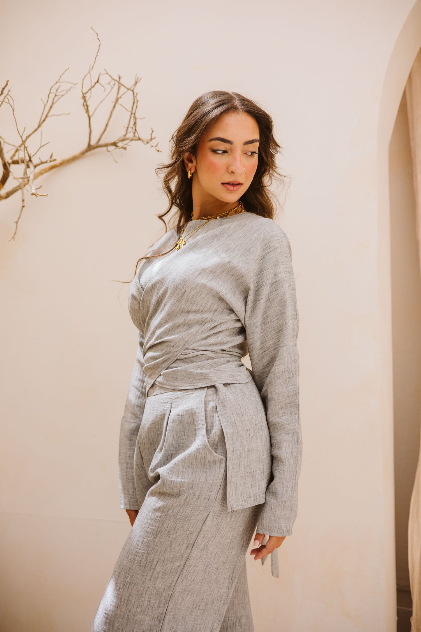 Linen wrap set in Grey