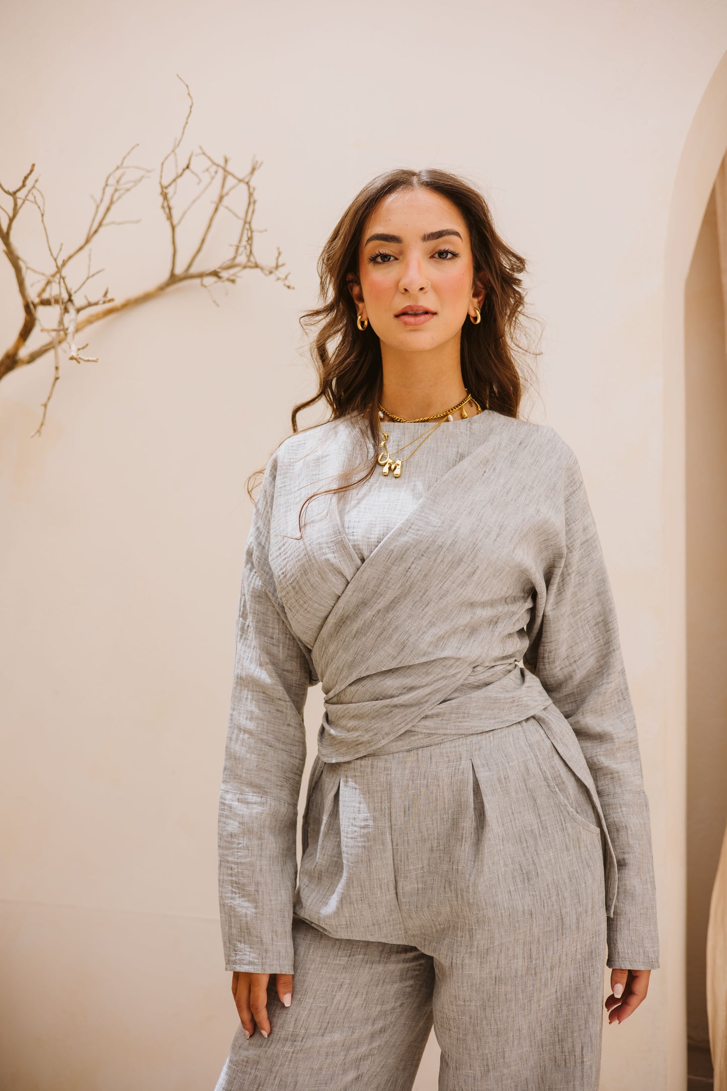 Linen wrap set in Grey