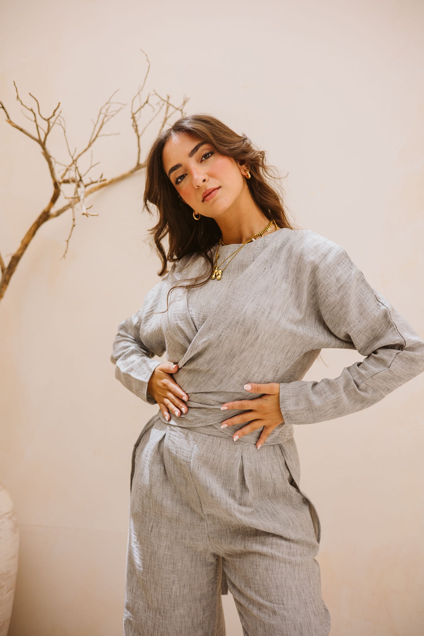 Linen wrap set in Grey