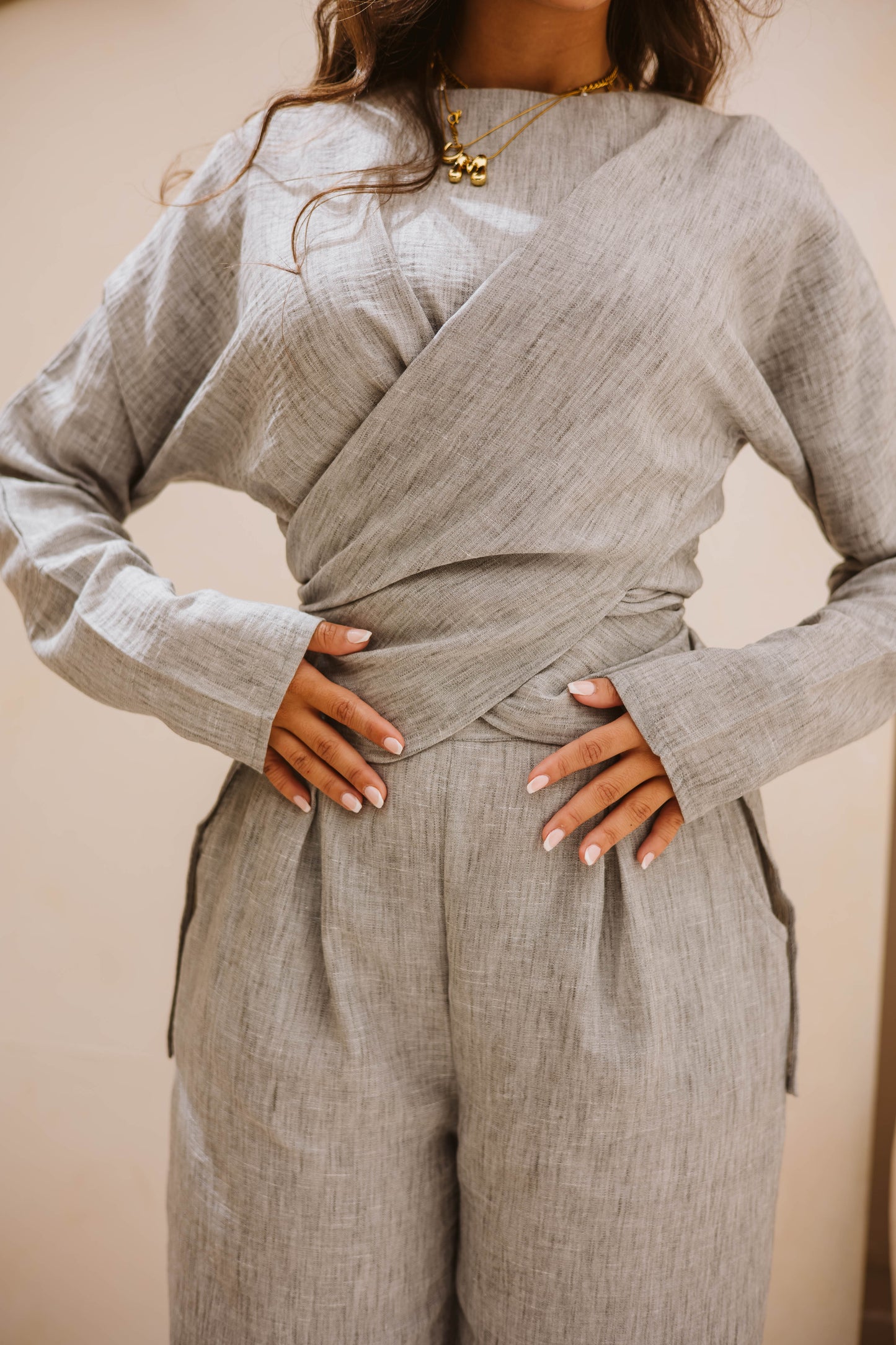 Linen wrap set in Grey