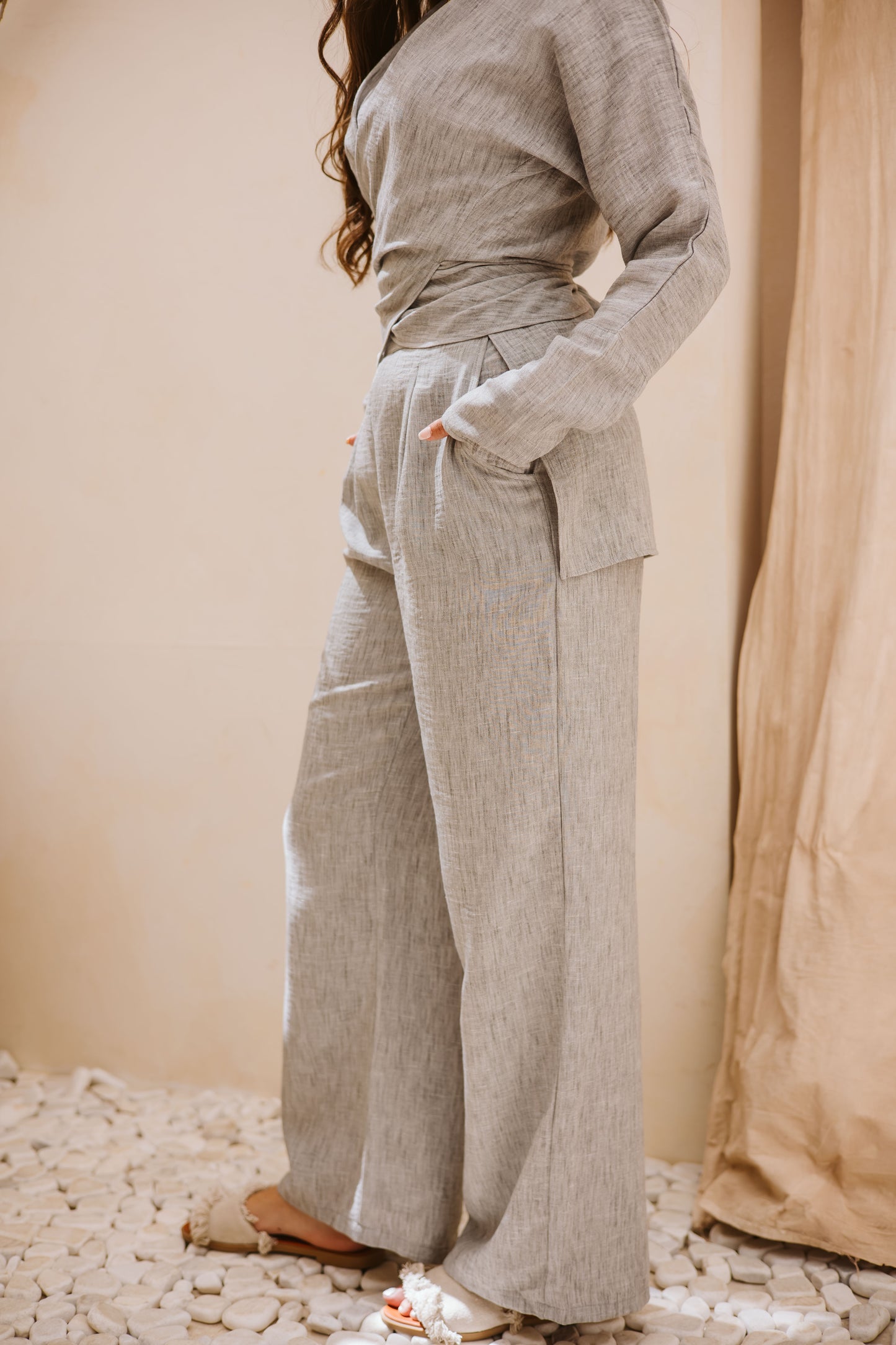 Linen wrap set in Grey
