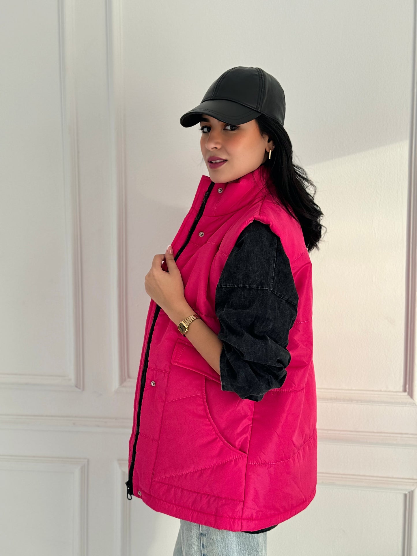 Puffer vest in hot pink