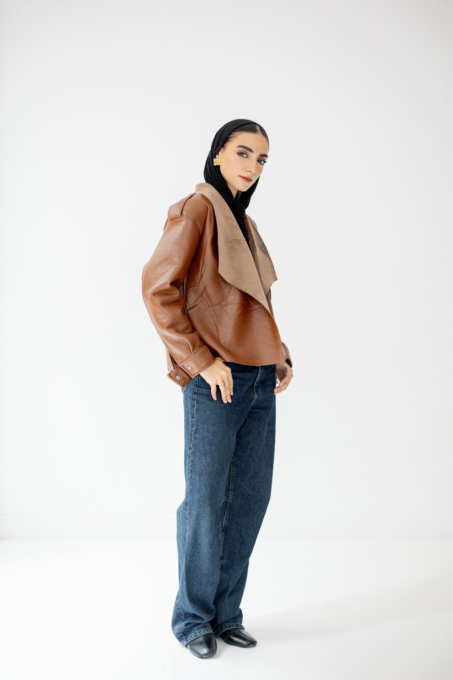 Suede Wrap Leather Jacket In Camel