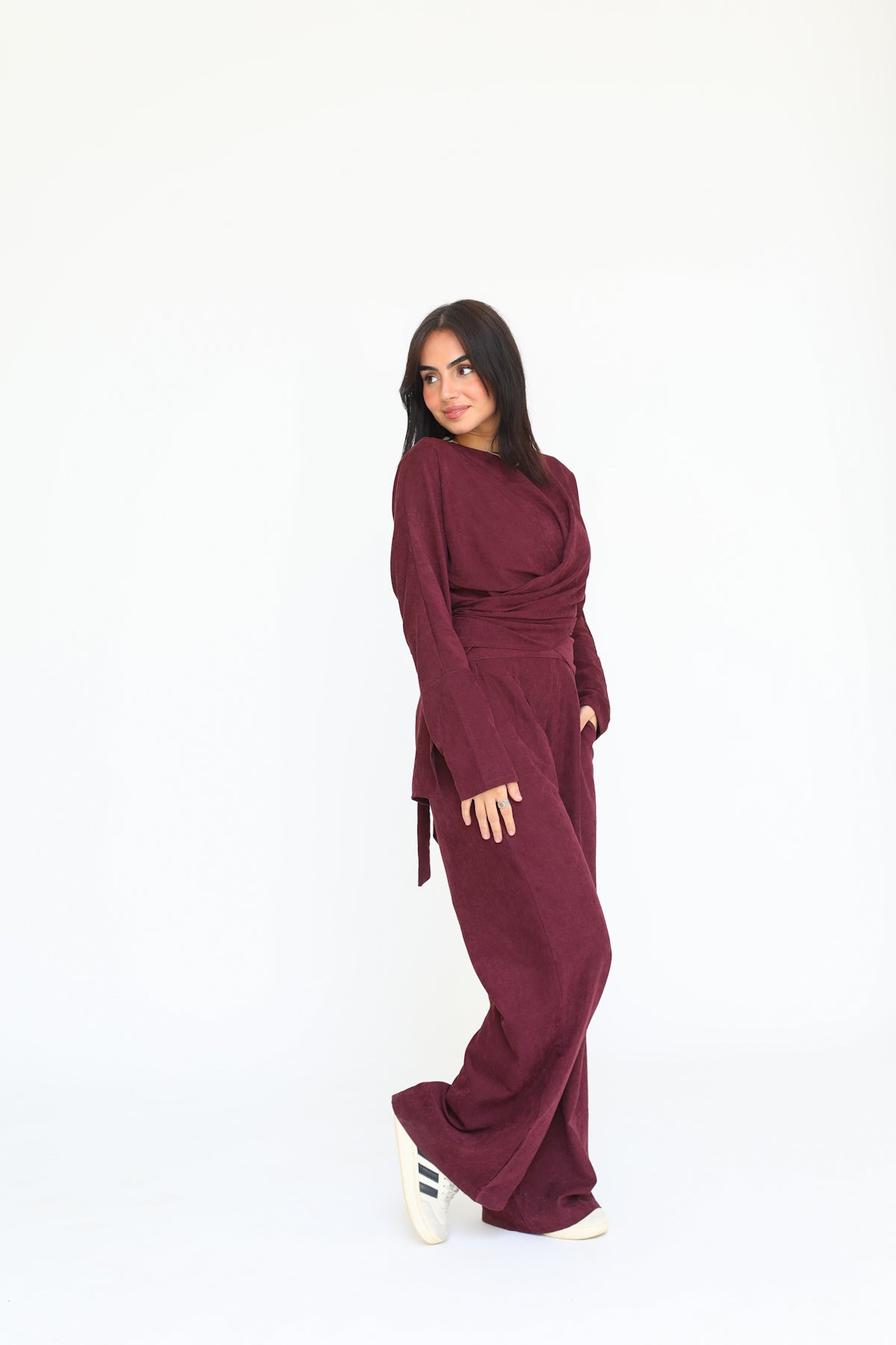 The wrap set in burgundy