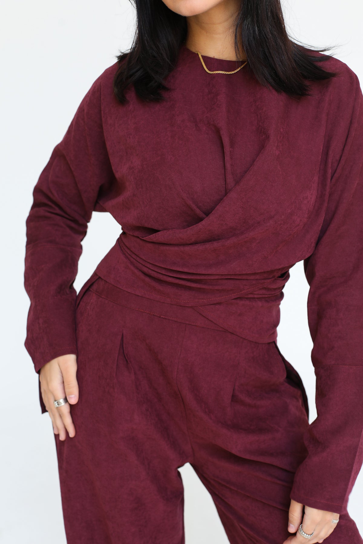 The wrap set in burgundy