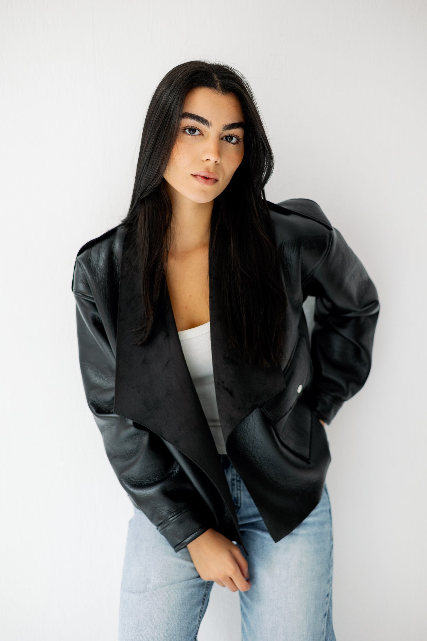 Suede Wrap Leather Jacket In Black
