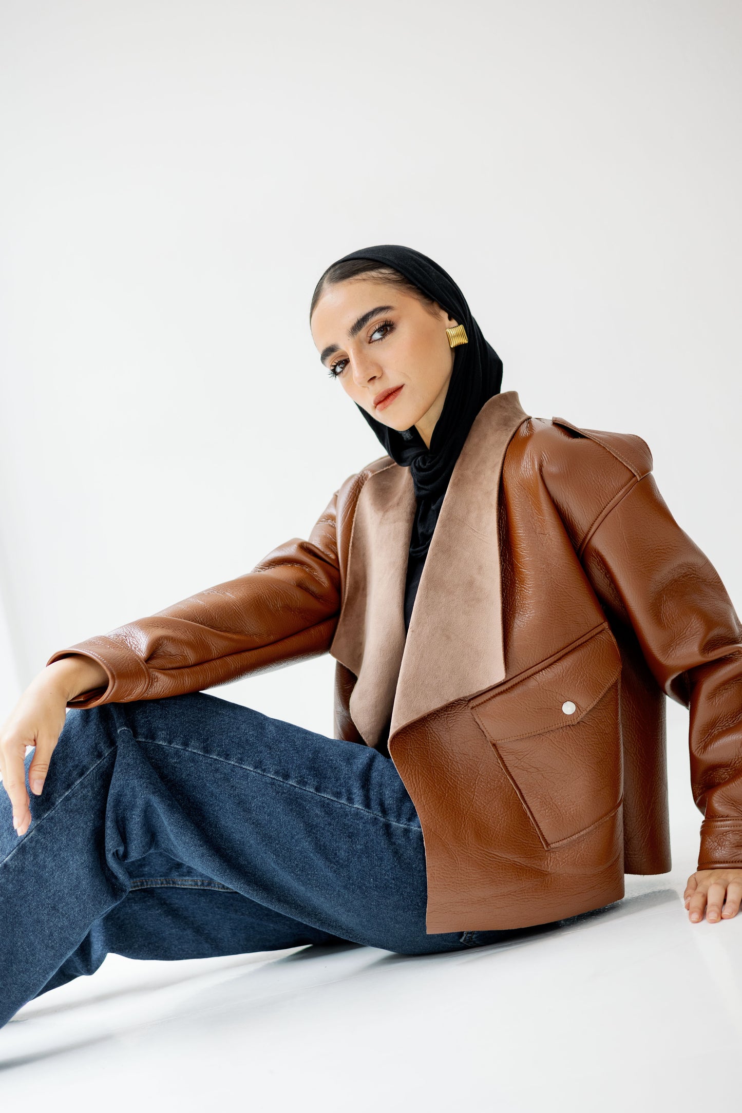 Suede Wrap Leather Jacket In Camel