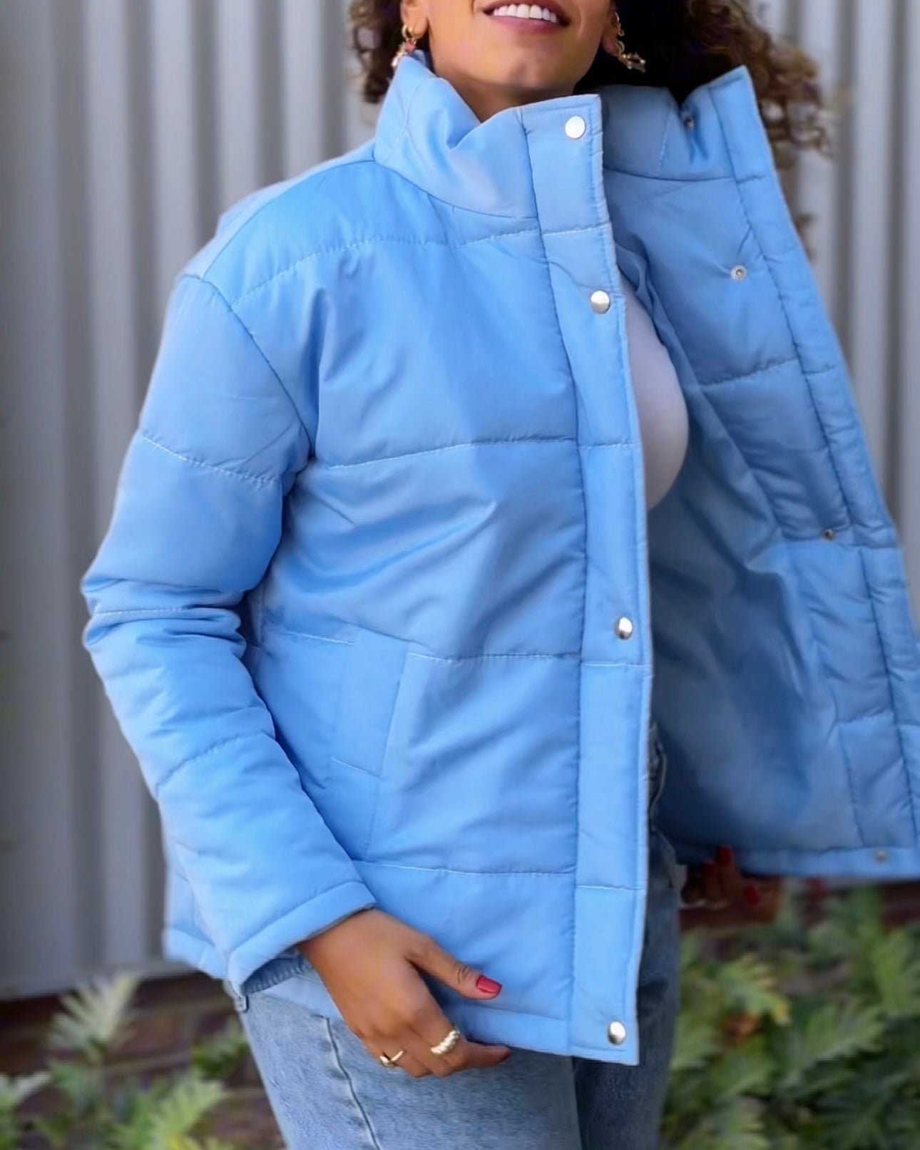 Puffer jacket in baby blue