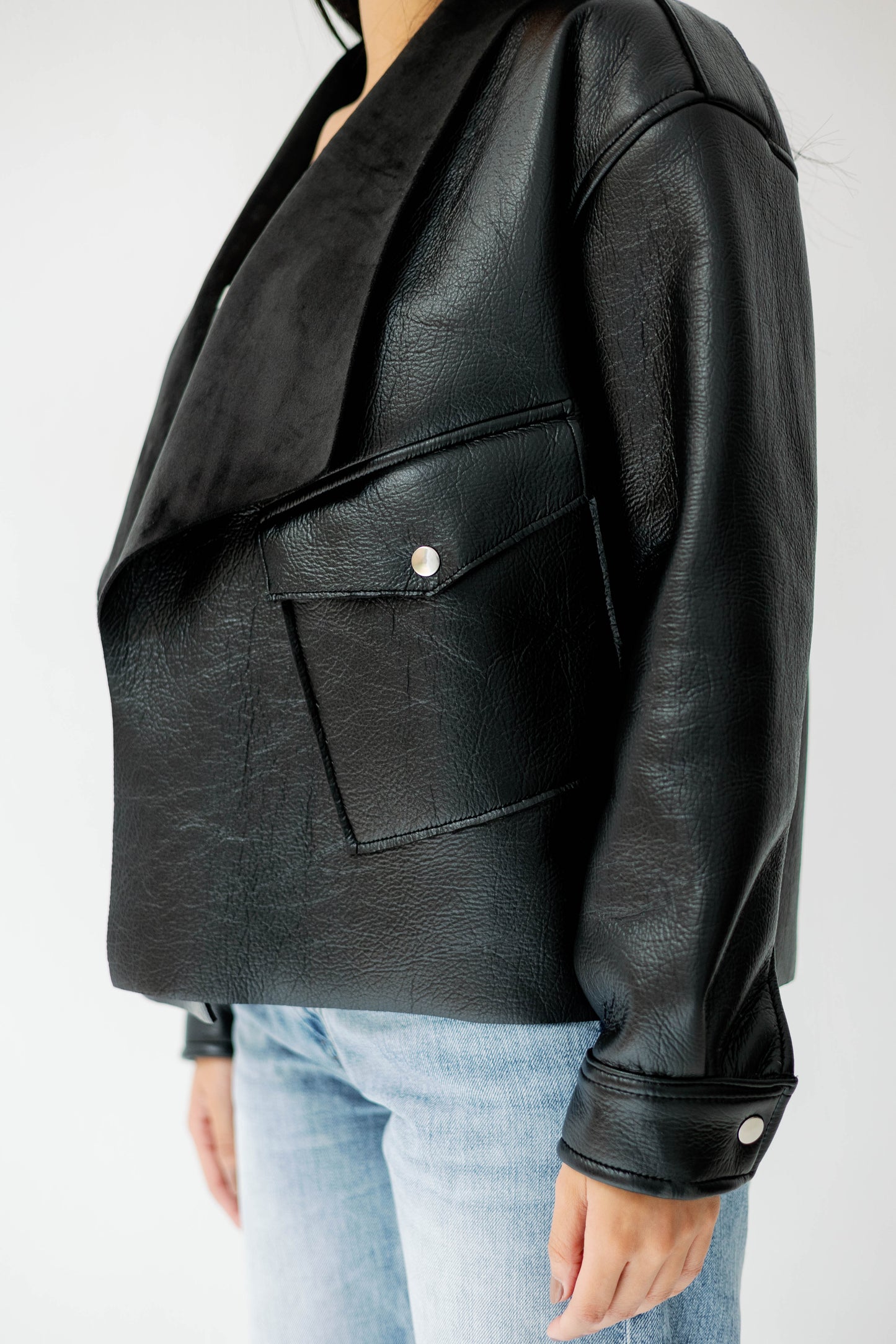 Suede Wrap Leather Jacket In Black