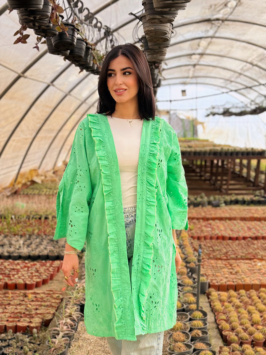 Embroidery kimono in green