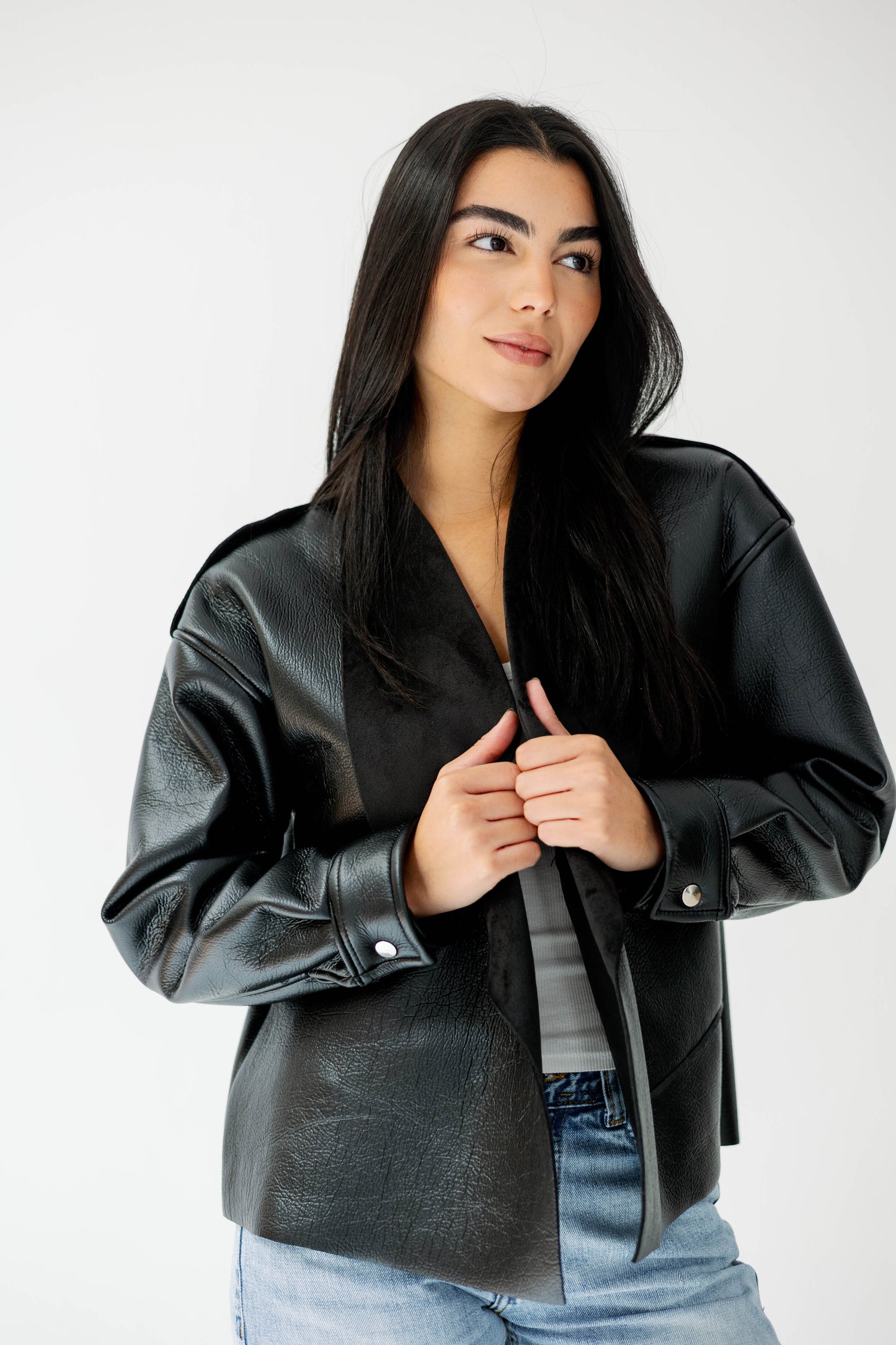 Suede Wrap Leather Jacket In Black