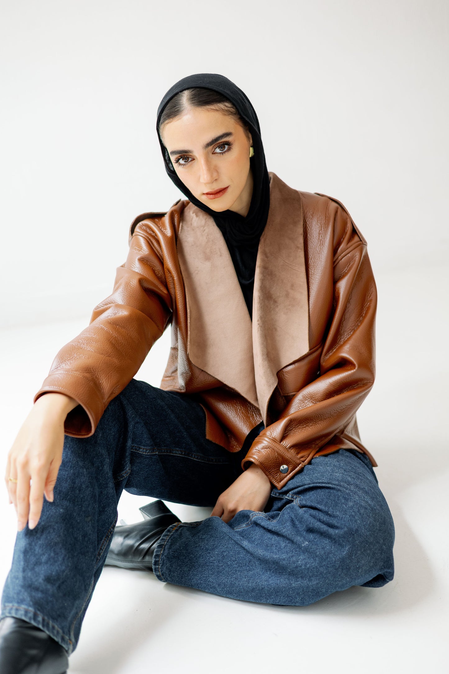 Suede Wrap Leather Jacket In Camel