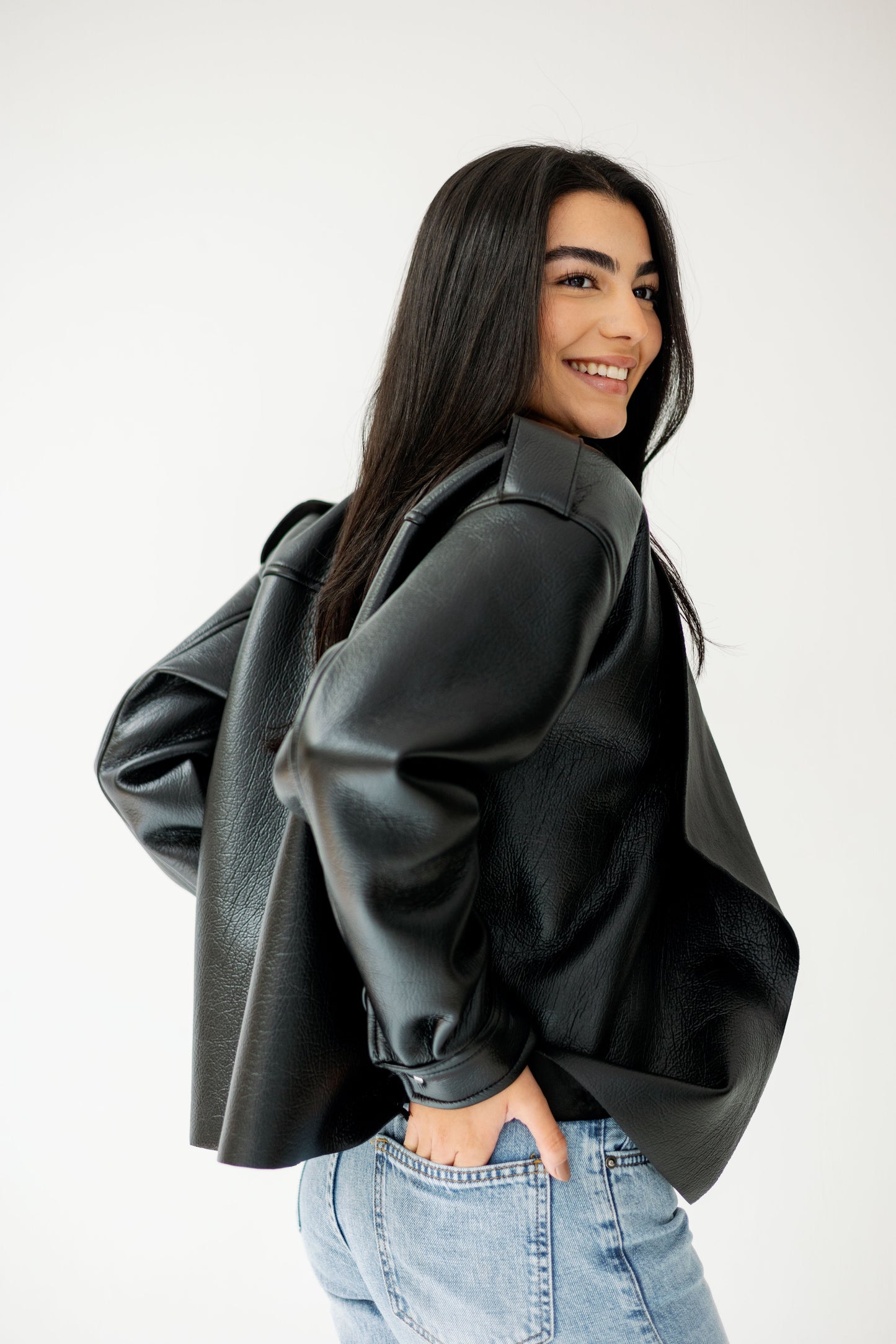 Suede Wrap Leather Jacket In Black