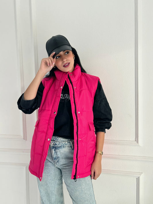 Puffer vest in hot pink