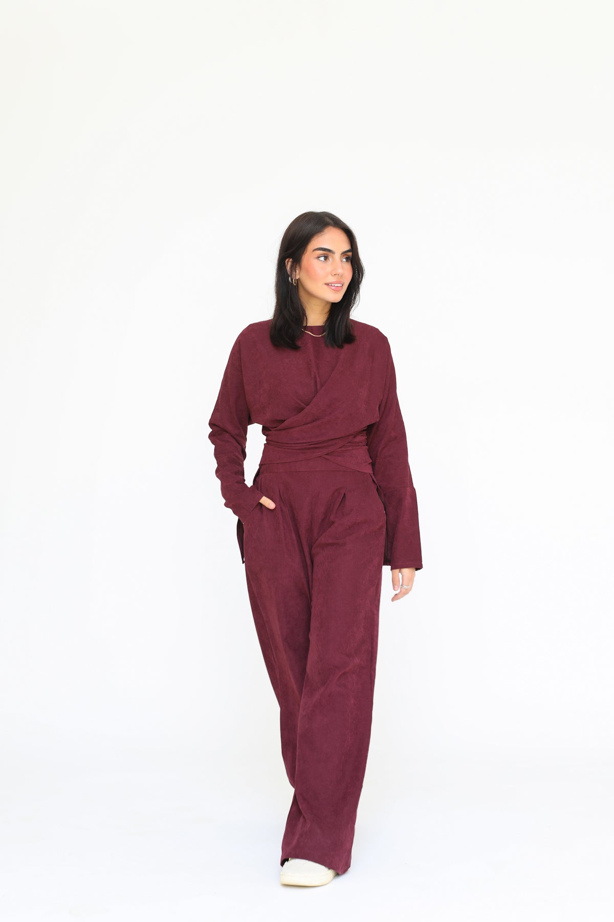 The wrap set in burgundy