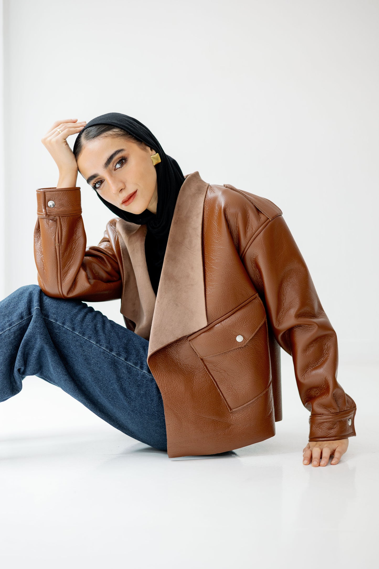 Suede Wrap Leather Jacket In Camel