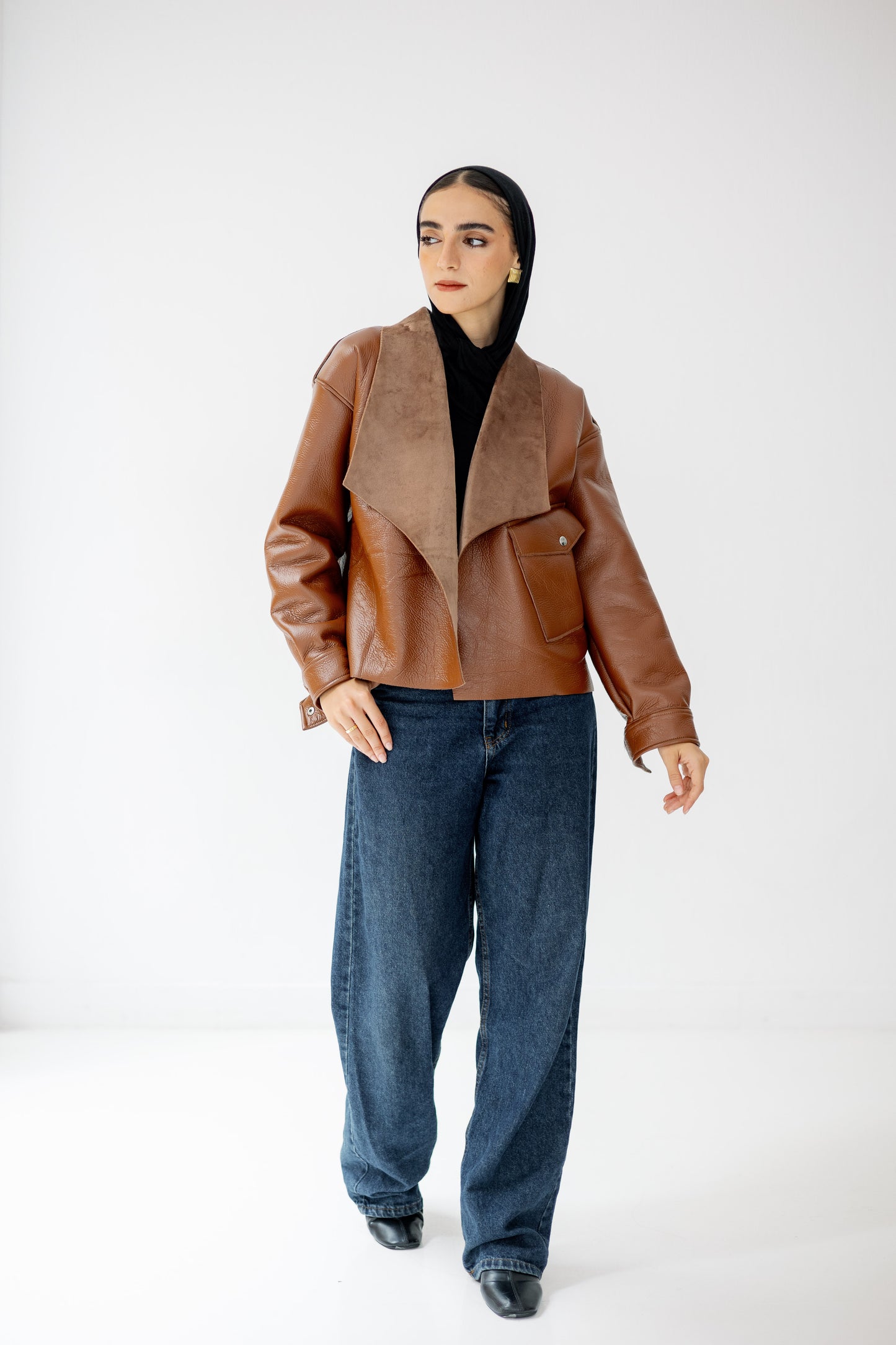 Suede Wrap Leather Jacket In Camel