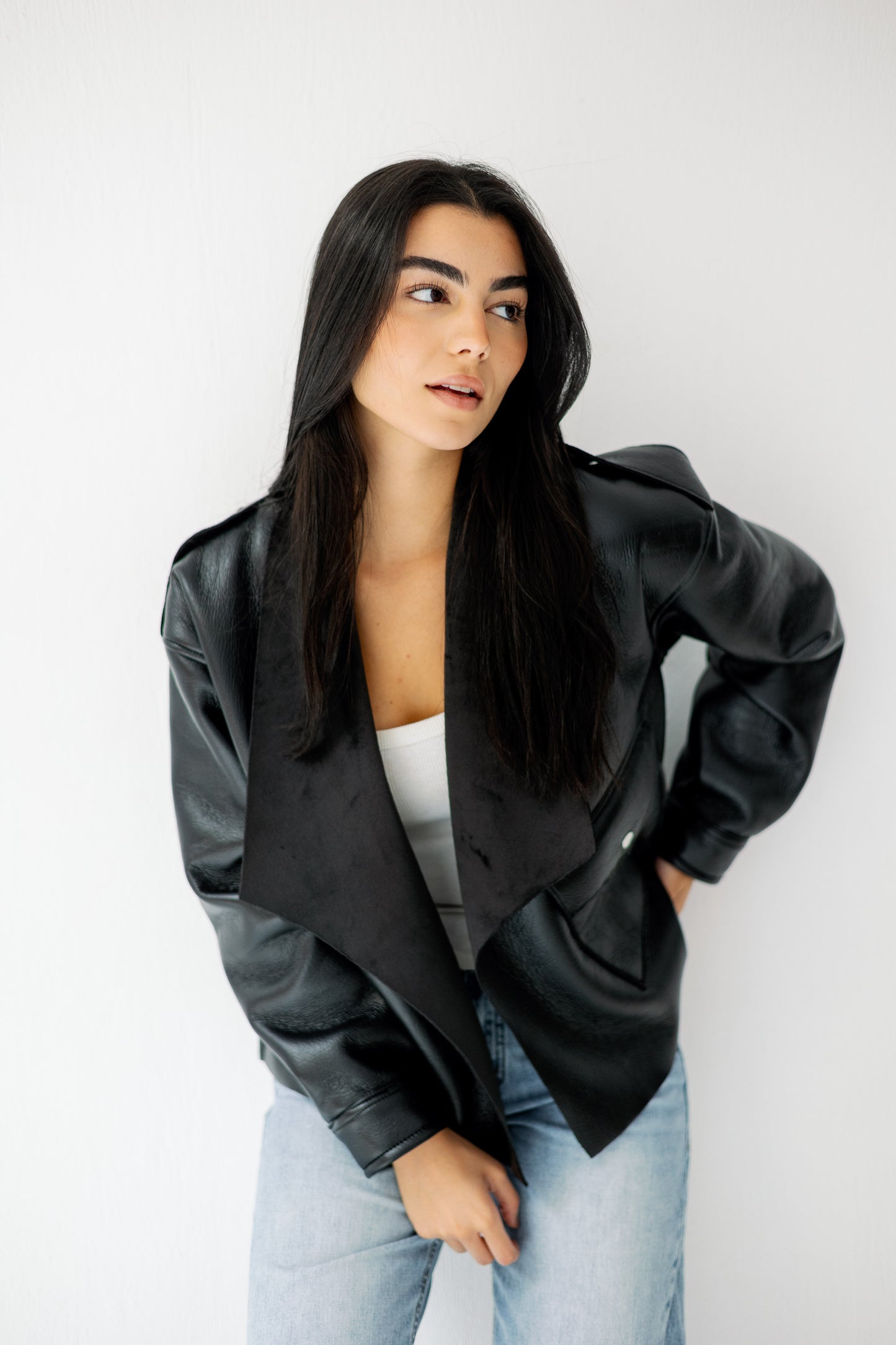 Suede Wrap Leather Jacket In Black