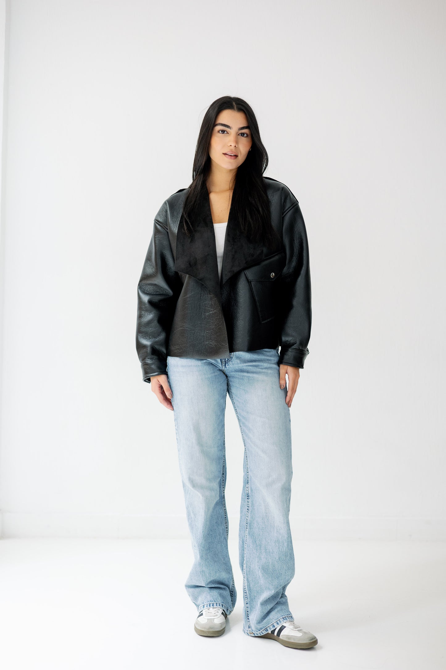 Suede Wrap Leather Jacket In Black