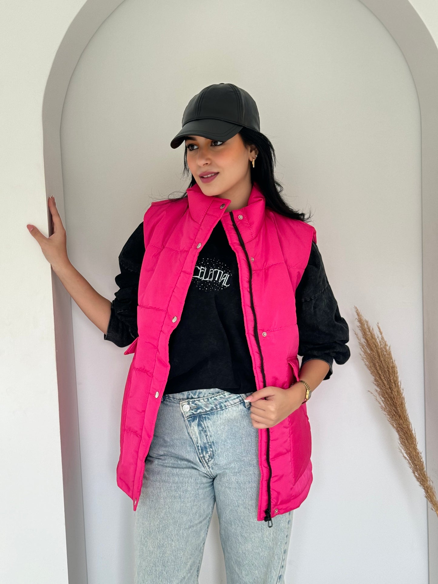 Puffer vest in hot pink