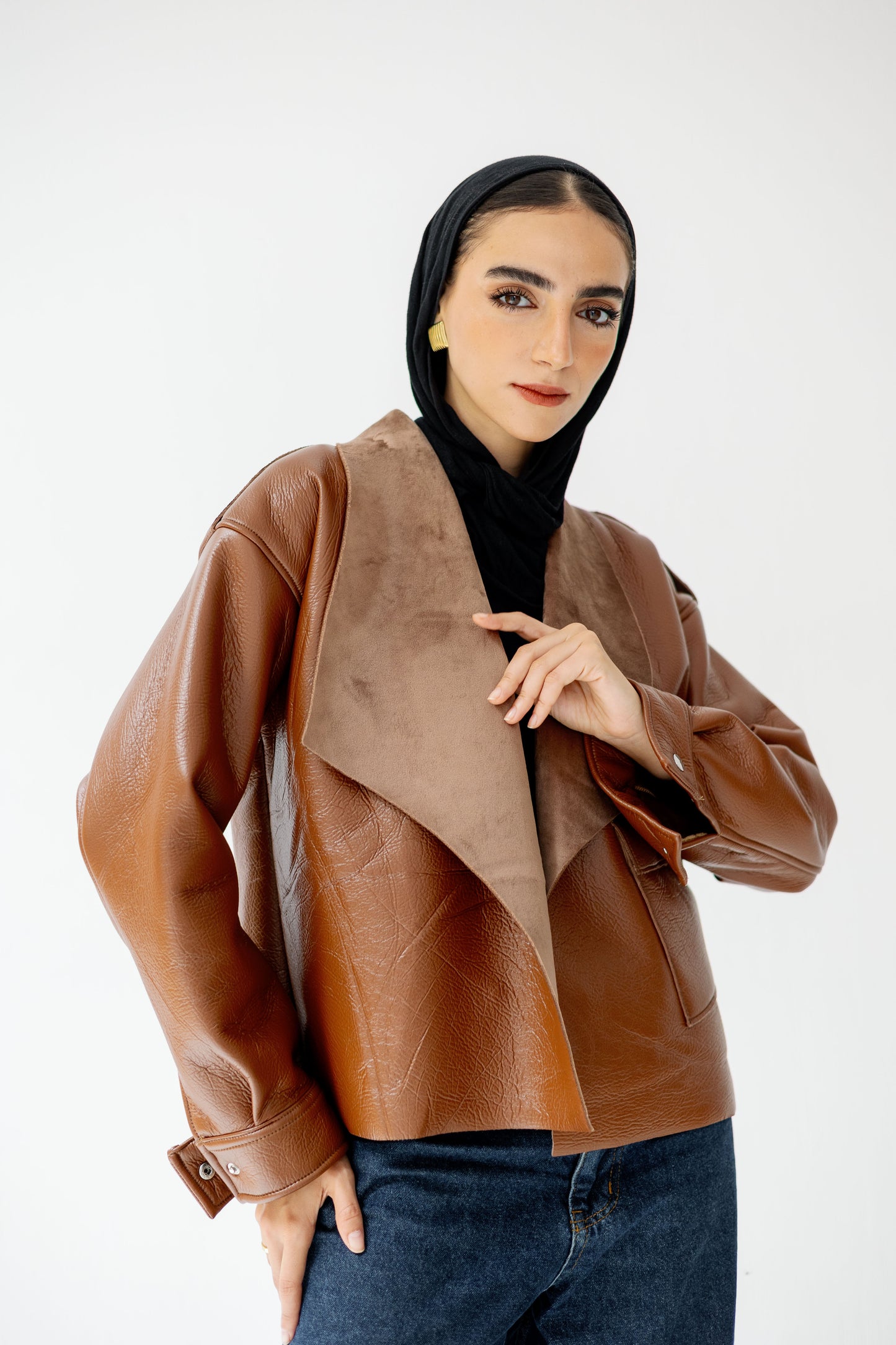 Suede Wrap Leather Jacket In Camel