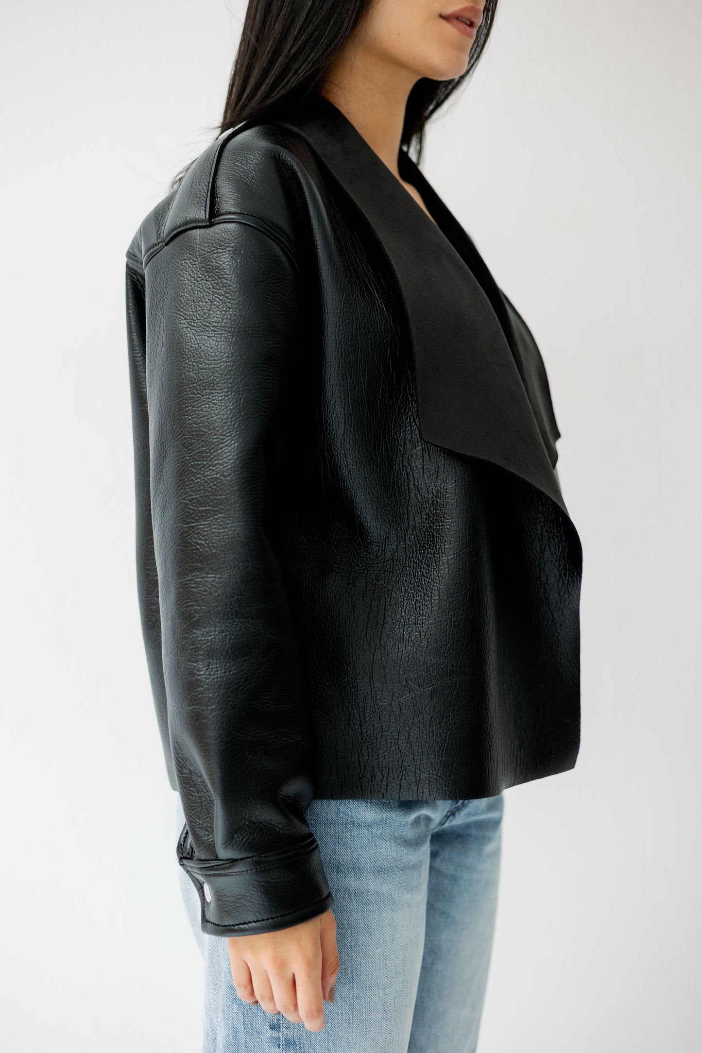 Suede Wrap Leather Jacket In Black