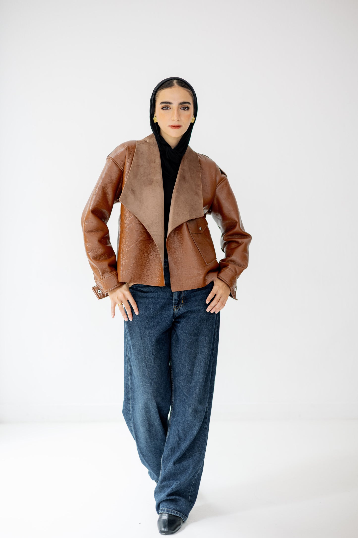 Suede Wrap Leather Jacket In Camel