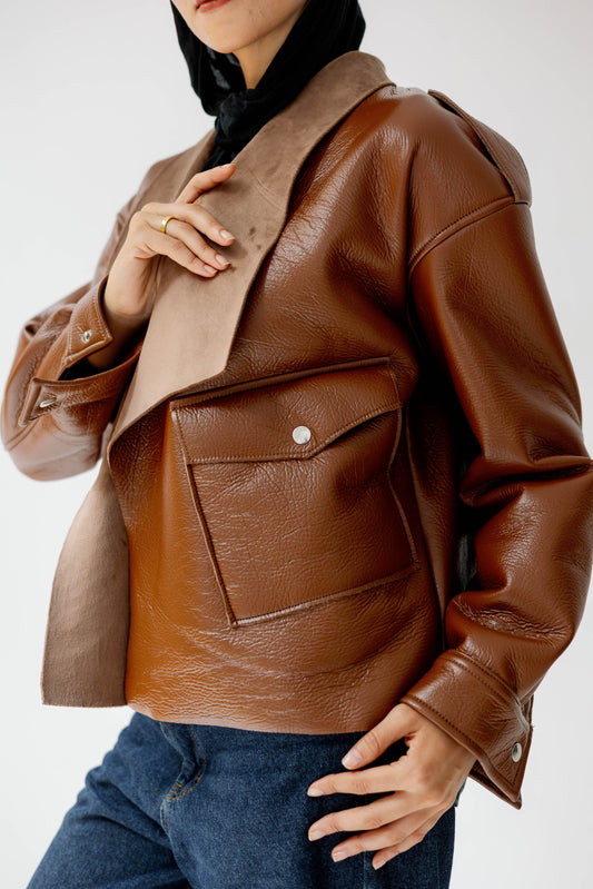 Suede Wrap Leather Jacket In Camel