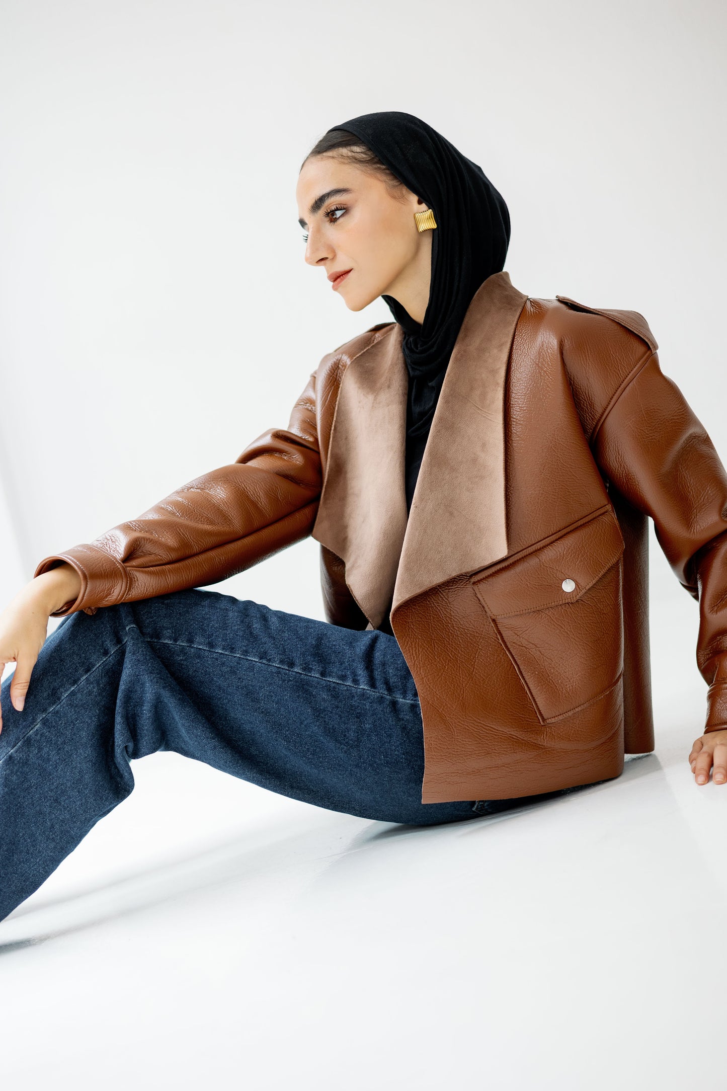Suede Wrap Leather Jacket In Camel