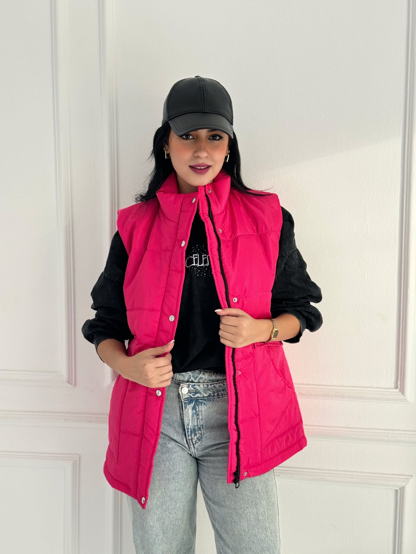 Puffer vest in hot pink