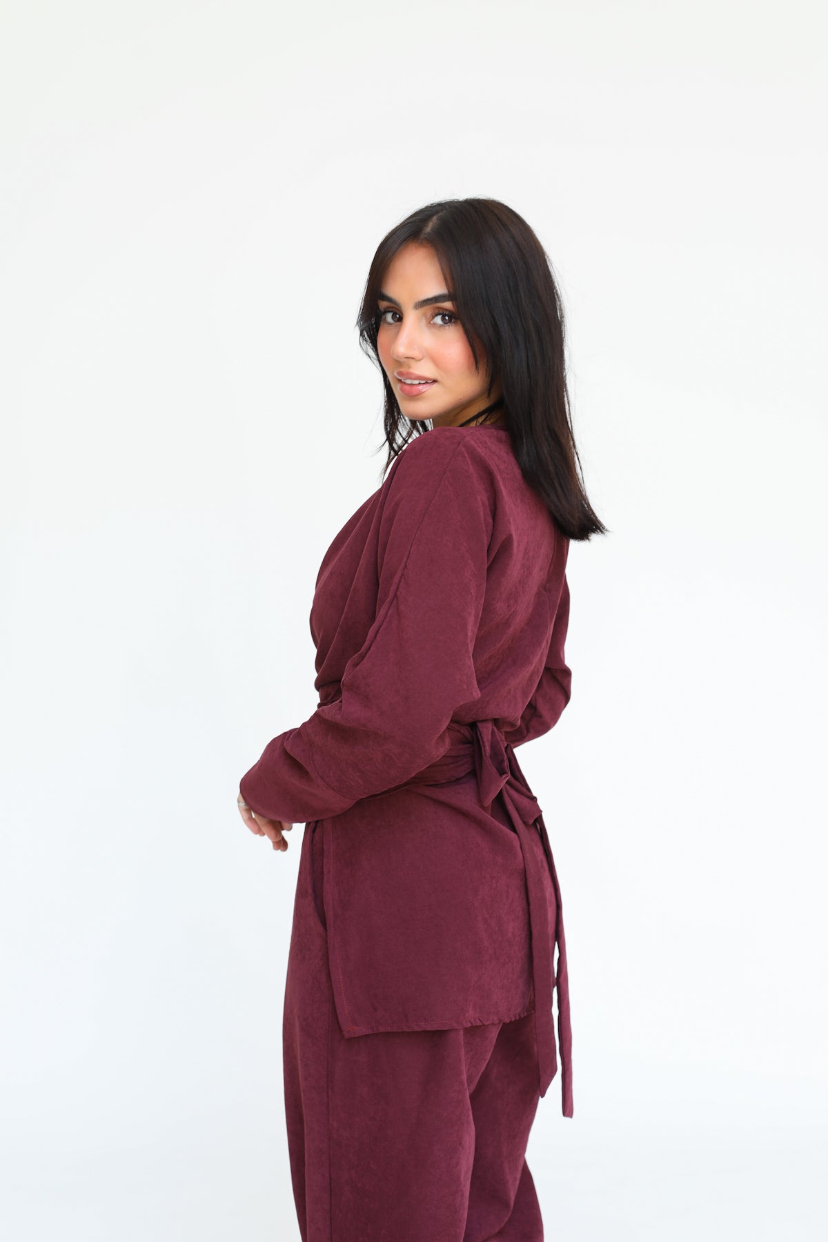 The wrap set in burgundy