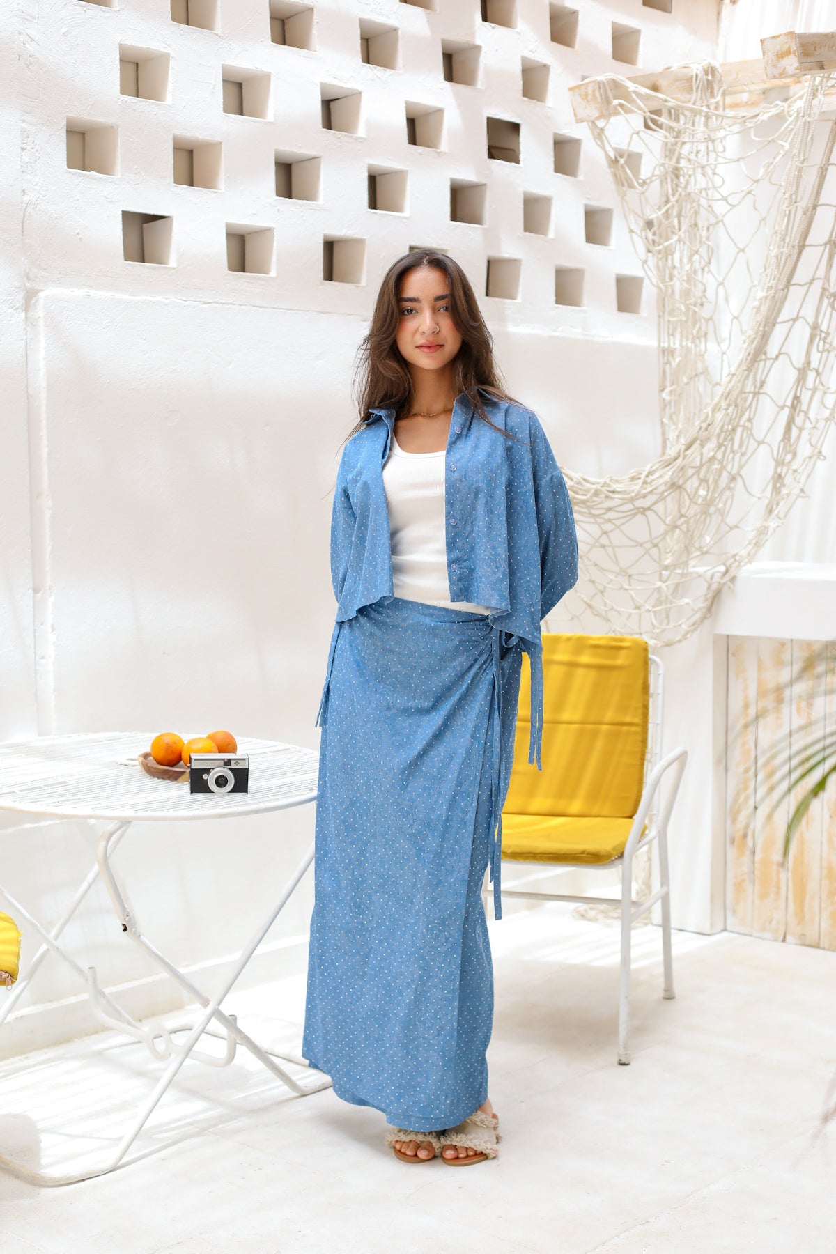 Wrap skirt in light denim