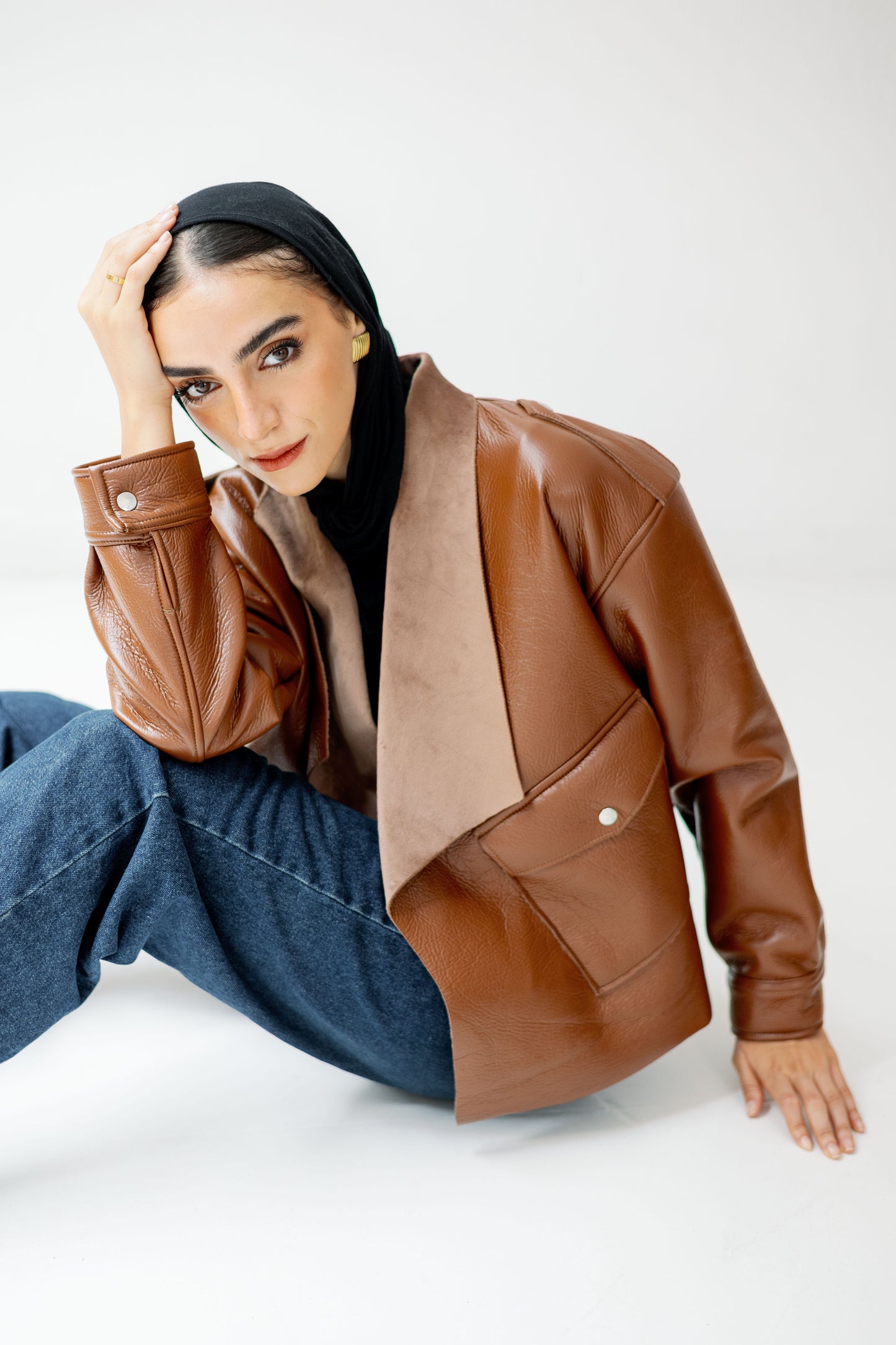 Suede Wrap Leather Jacket In Camel