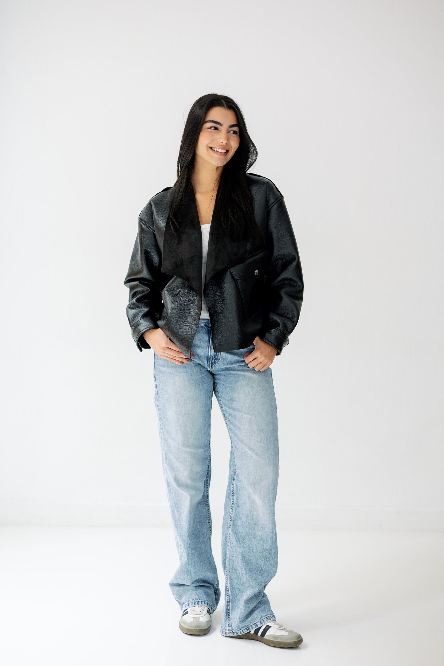 Suede Wrap Leather Jacket In Black