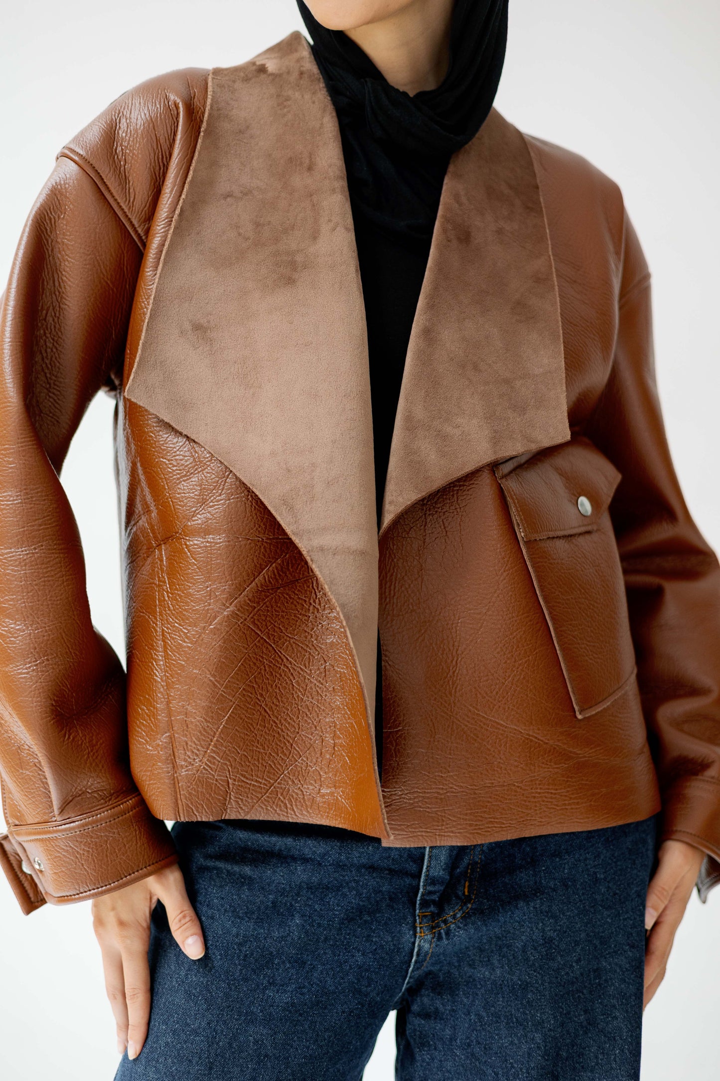 Suede Wrap Leather Jacket In Camel