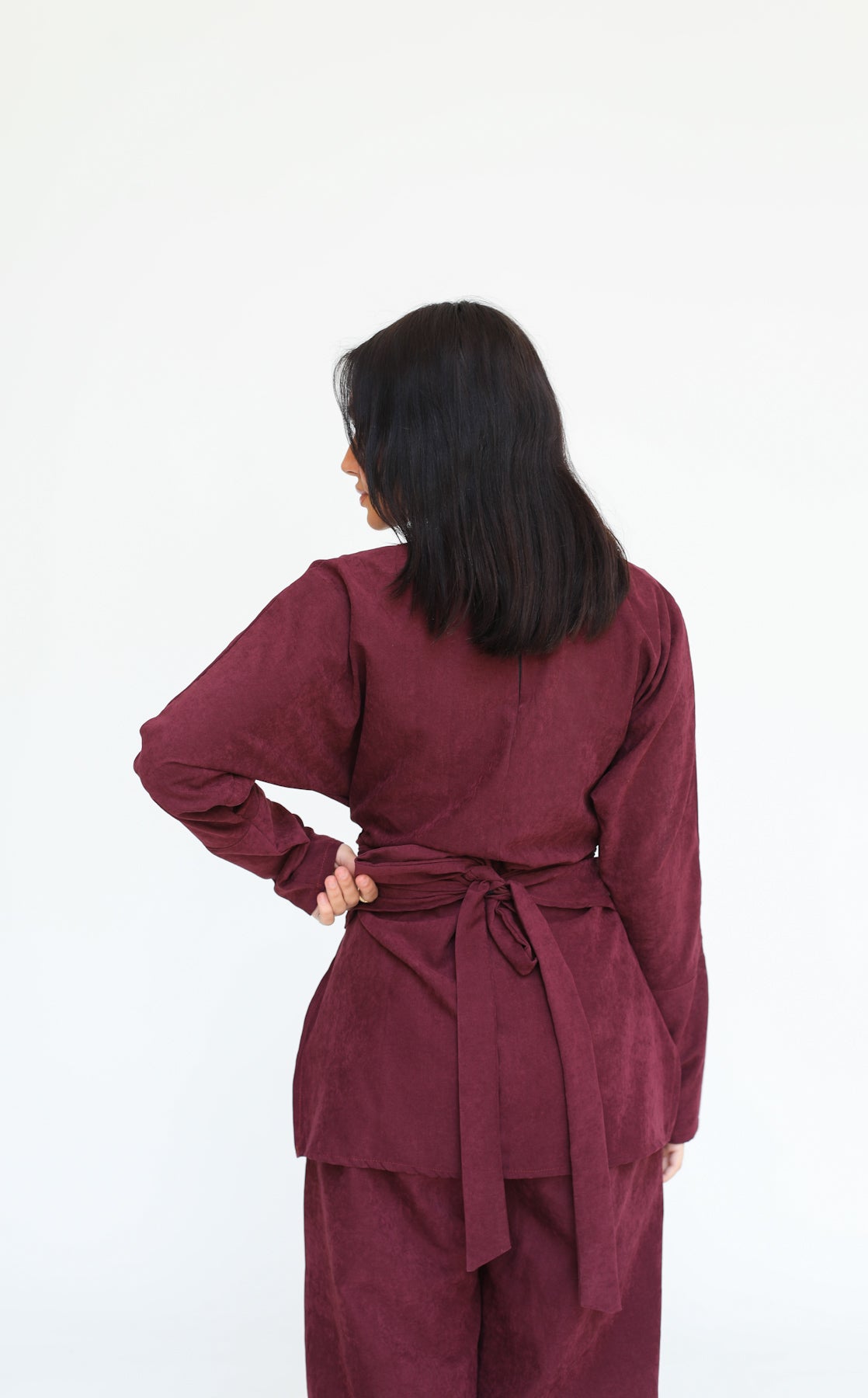 The wrap set in burgundy