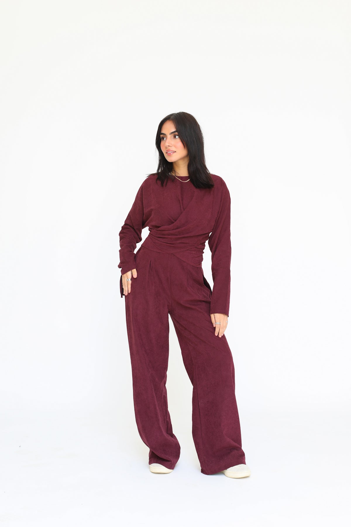 The wrap set in burgundy