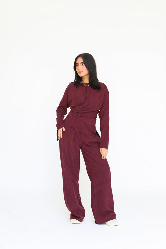 The wrap set in burgundy