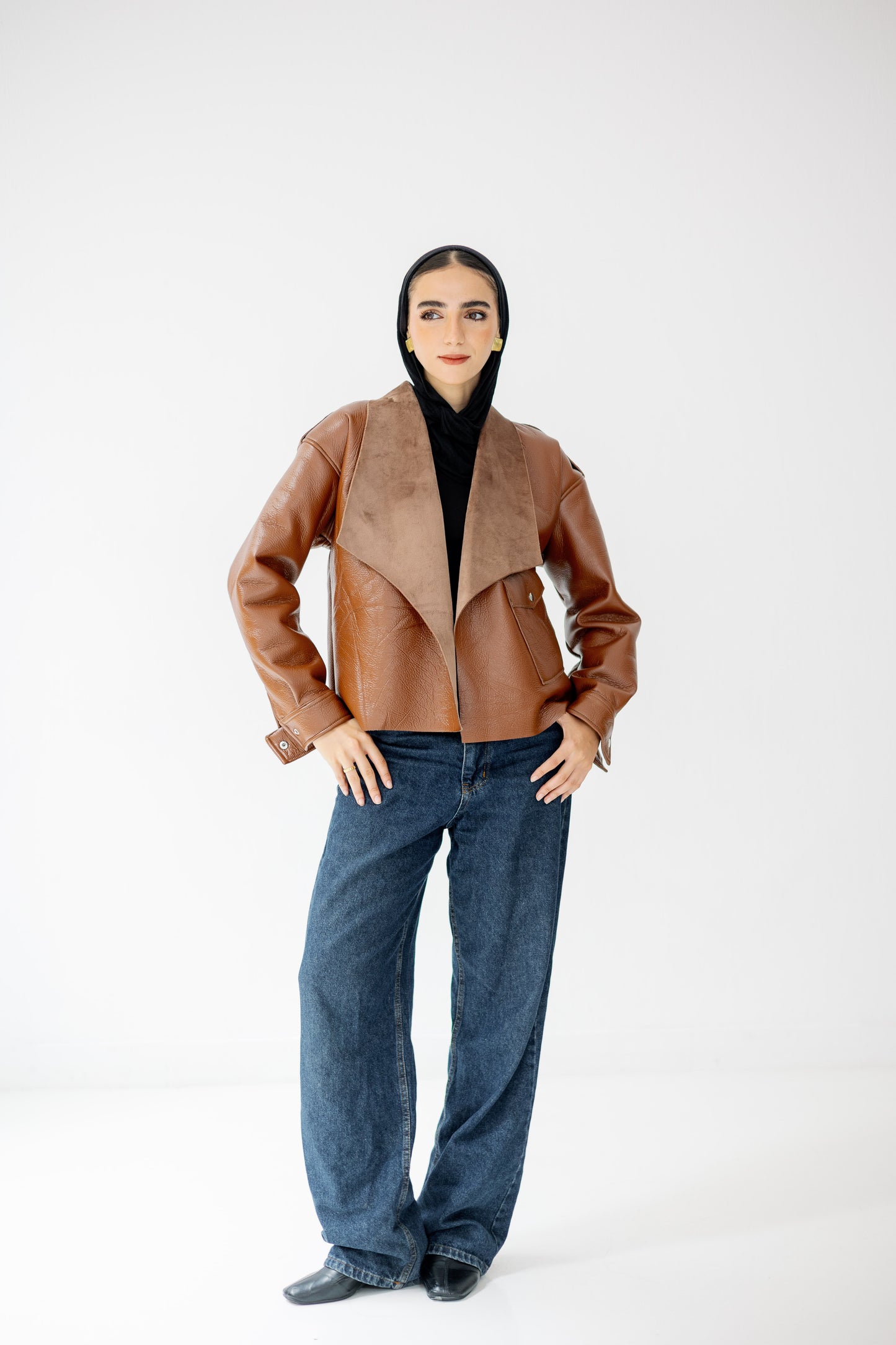 Suede Wrap Leather Jacket In Camel