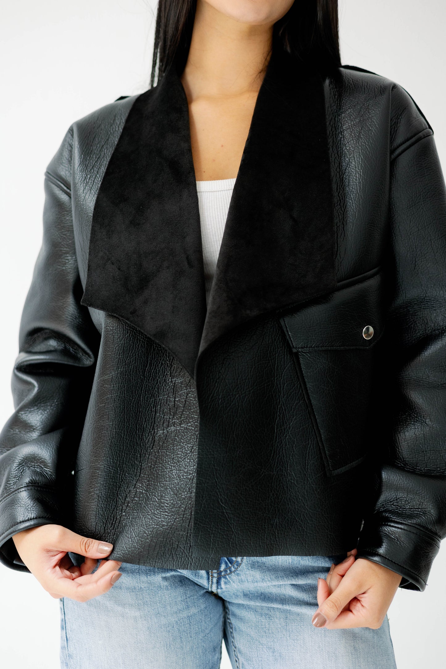Suede Wrap Leather Jacket In Black