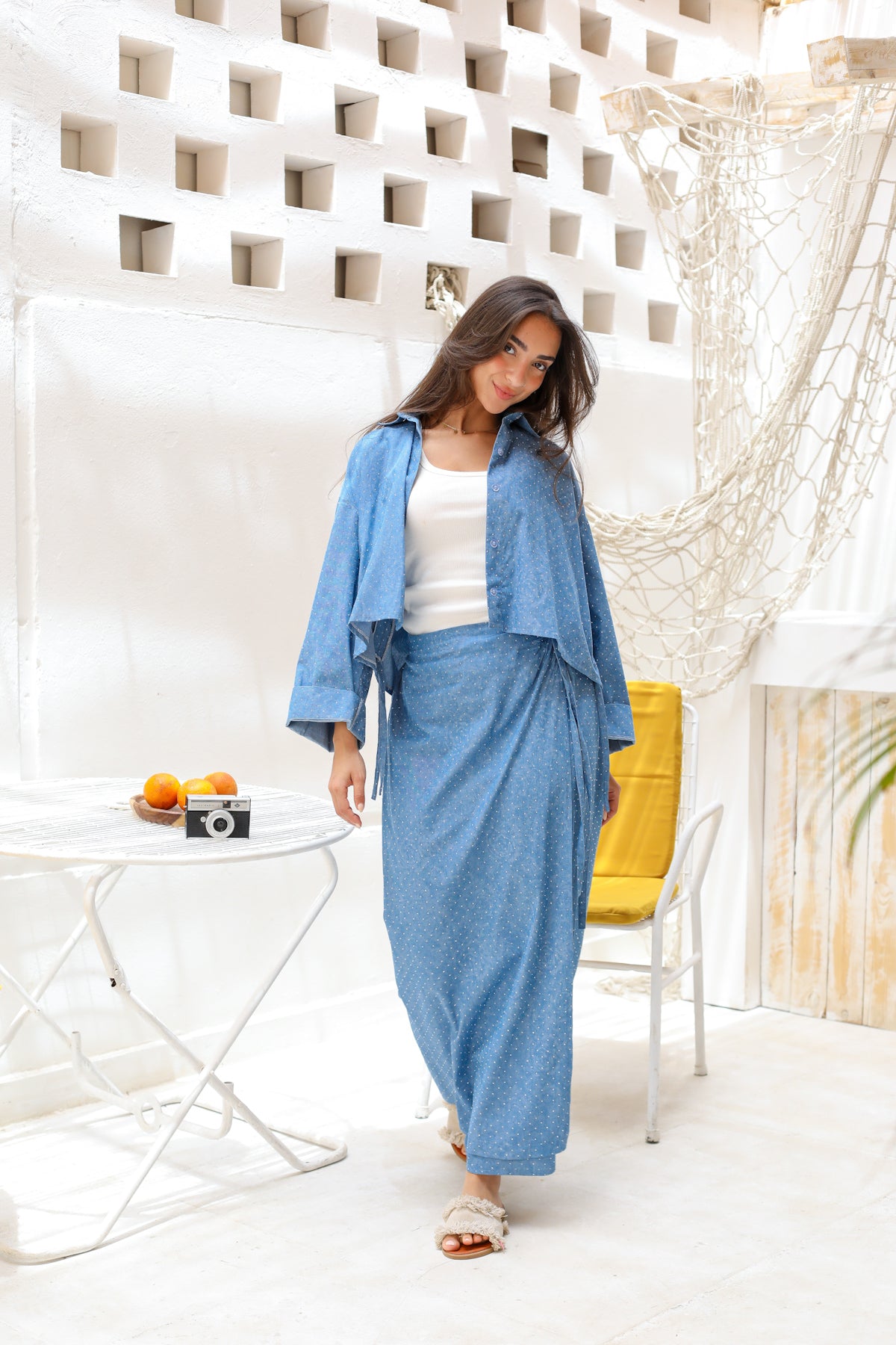 Wrap skirt in light denim