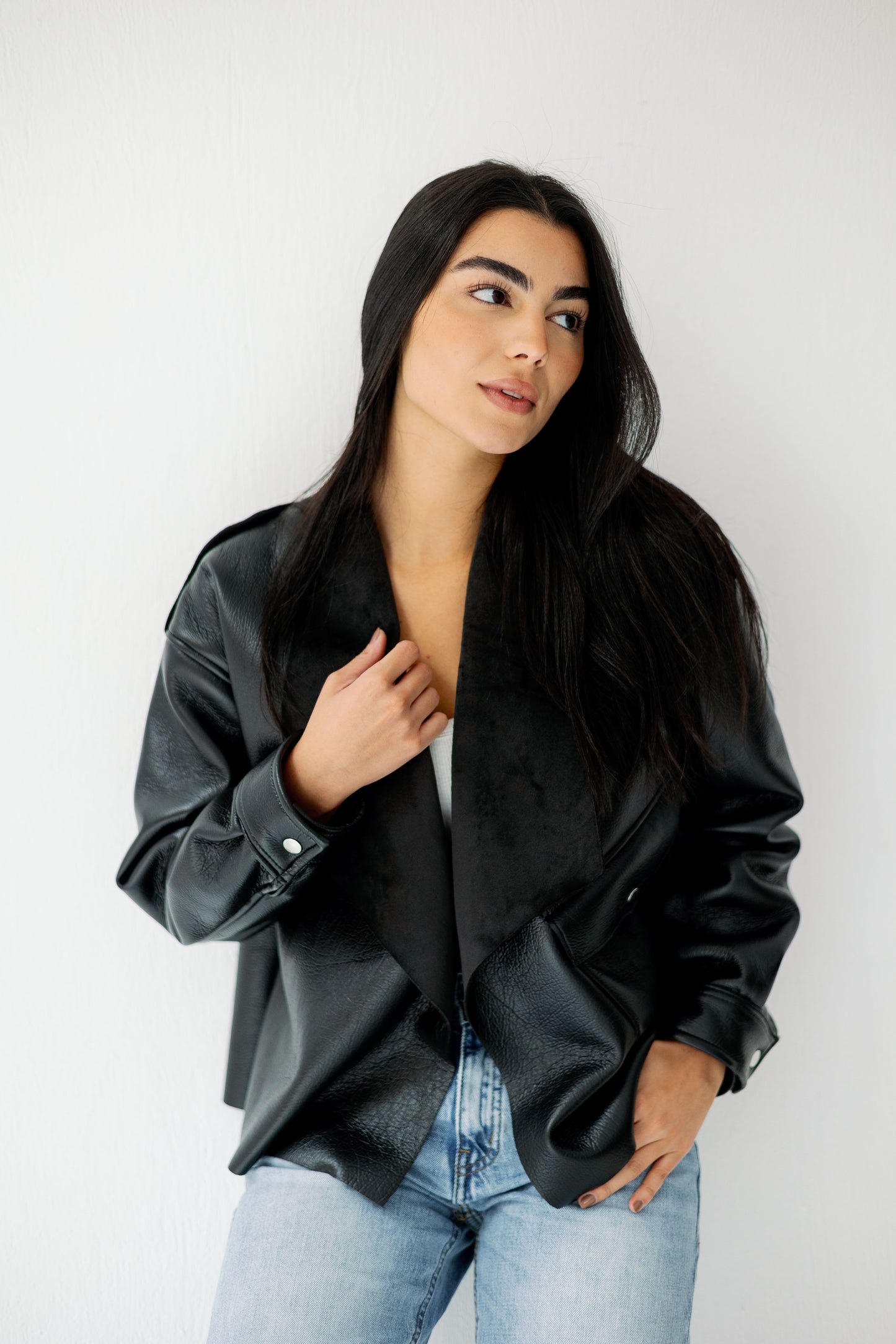 Suede Wrap Leather Jacket In Black