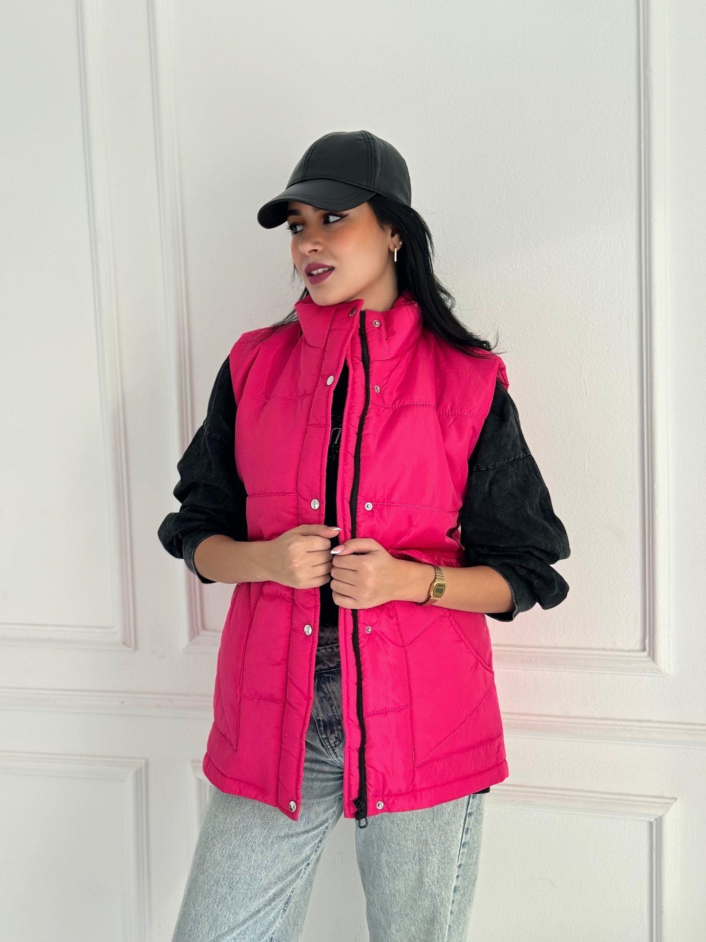 Puffer vest in hot pink