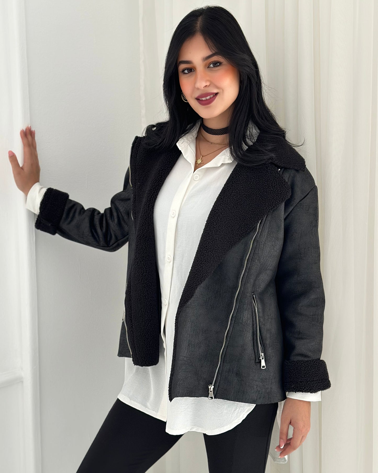 Faux leather jacket in black