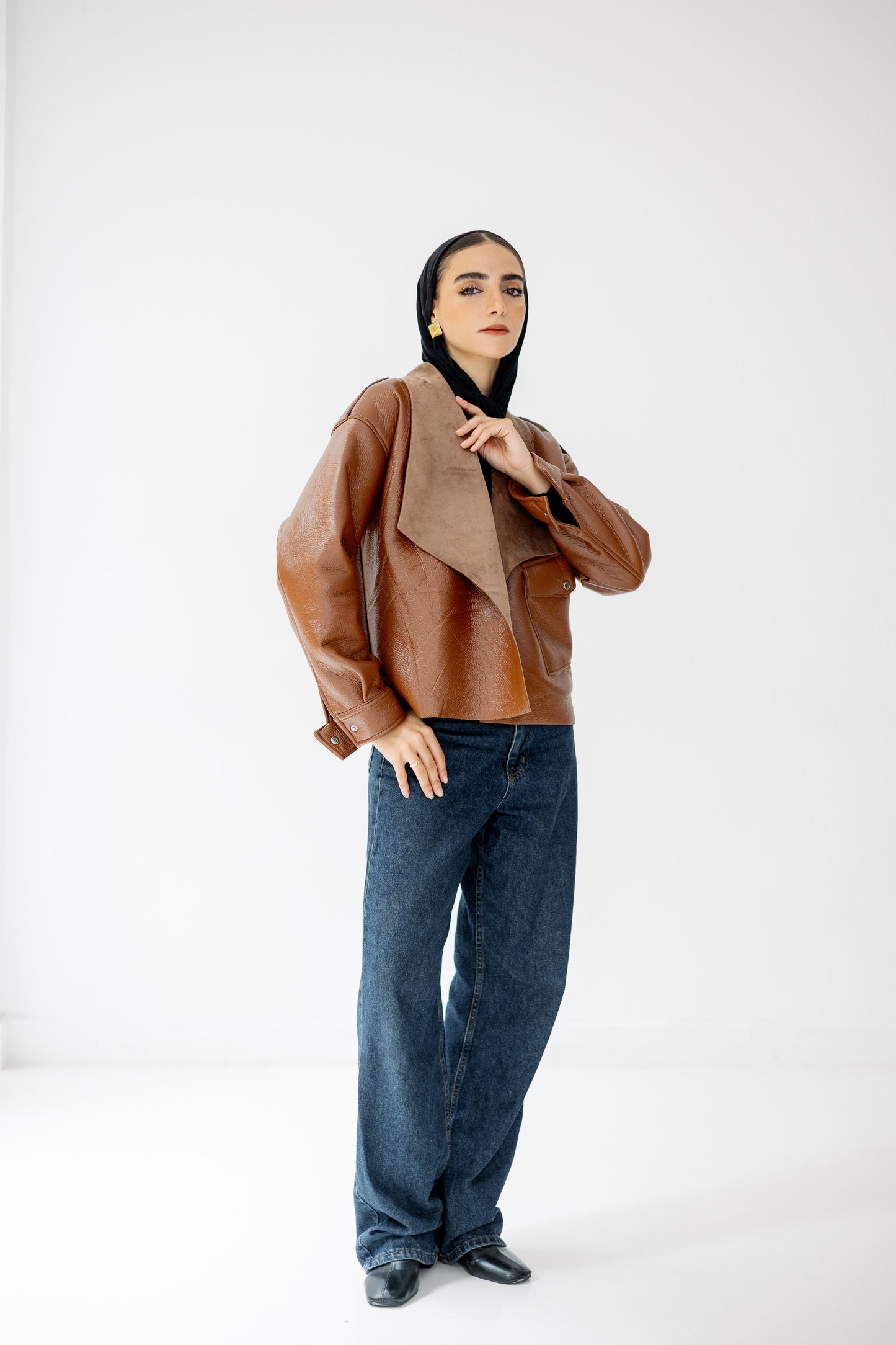 Suede Wrap Leather Jacket In Camel