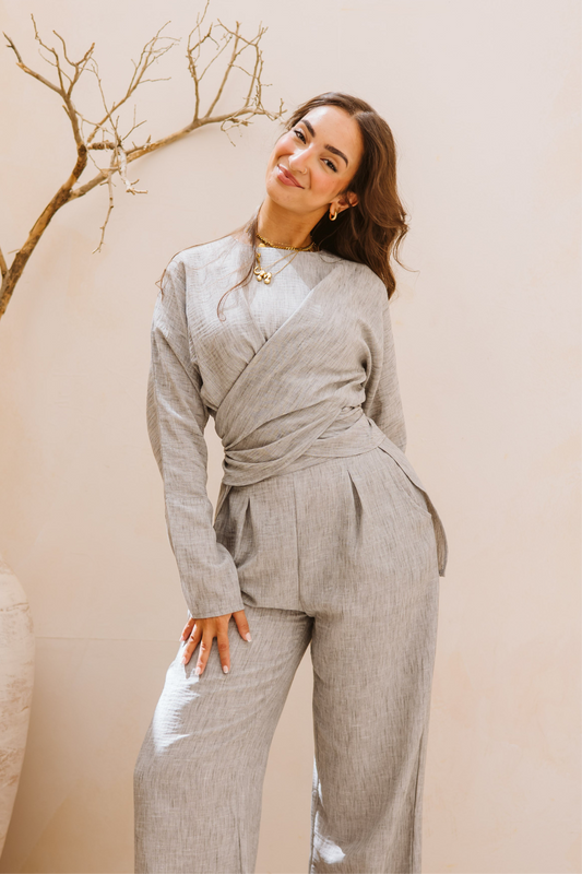 Linen wrap set in Grey