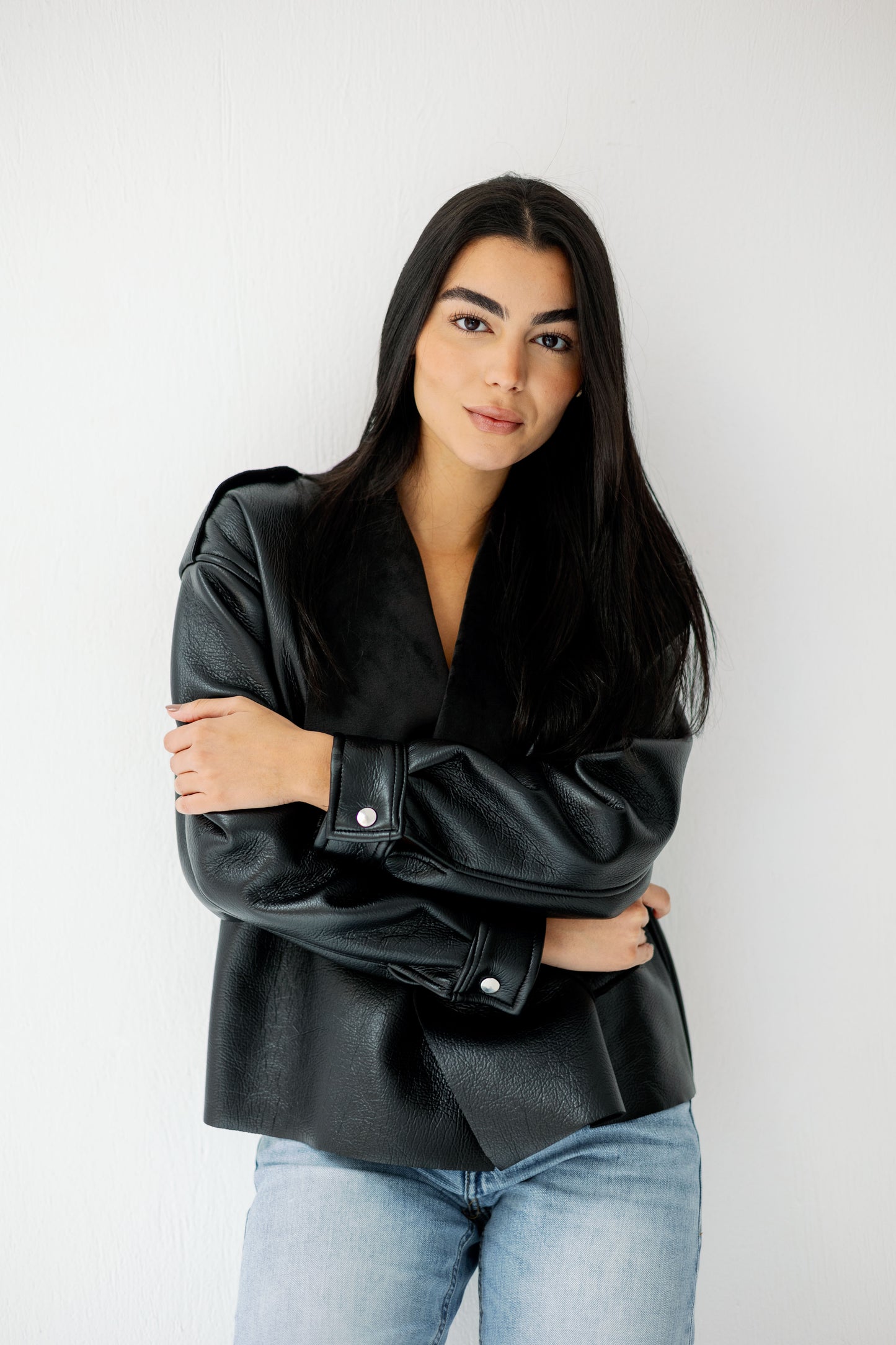 Suede Wrap Leather Jacket In Black