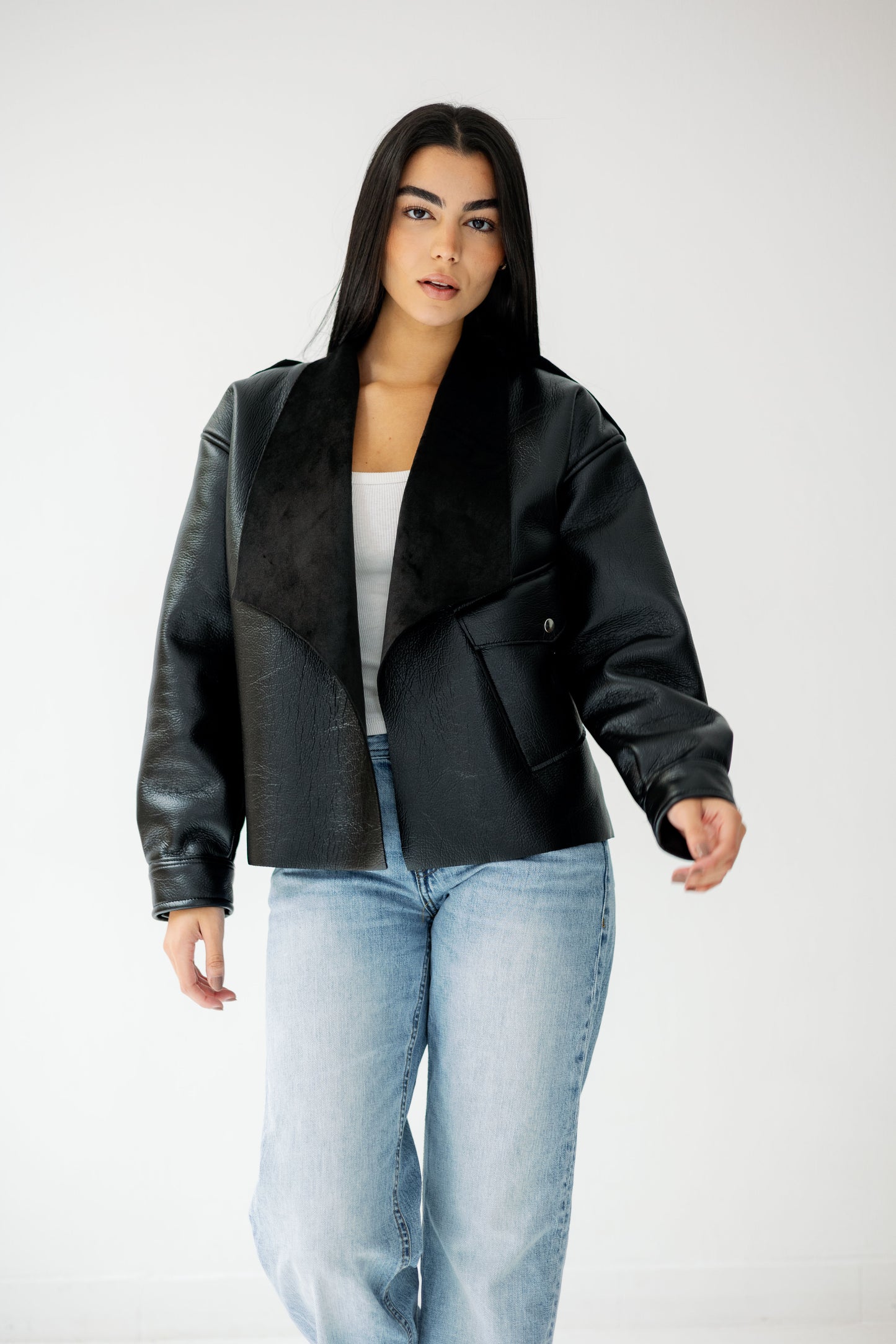 Suede Wrap Leather Jacket In Black