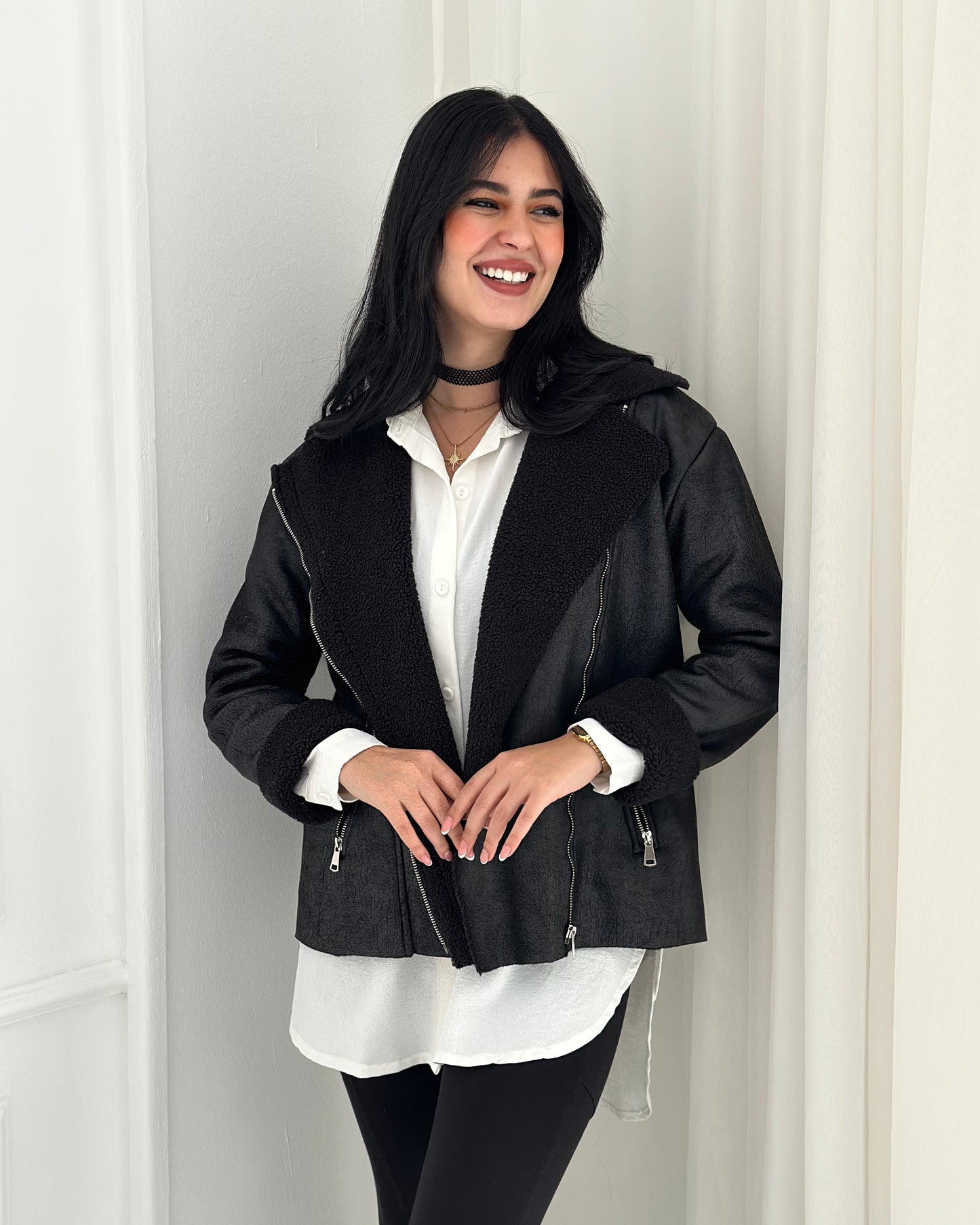 Faux leather jacket in black