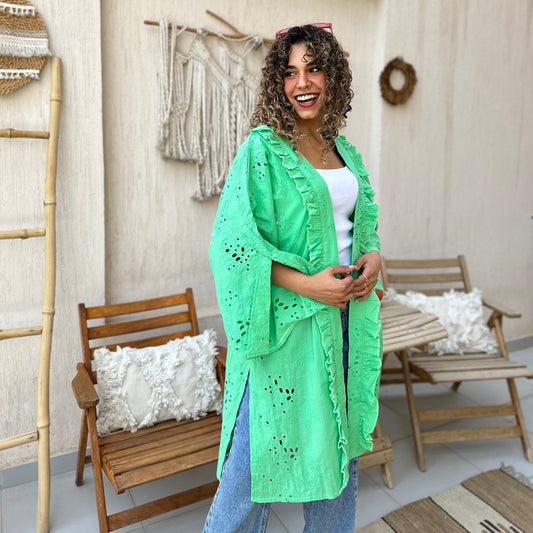 Embroidery kimono in green